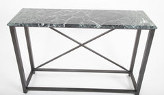 Pair of Neo-Classical Style Steel Console Tables with Marble Tops