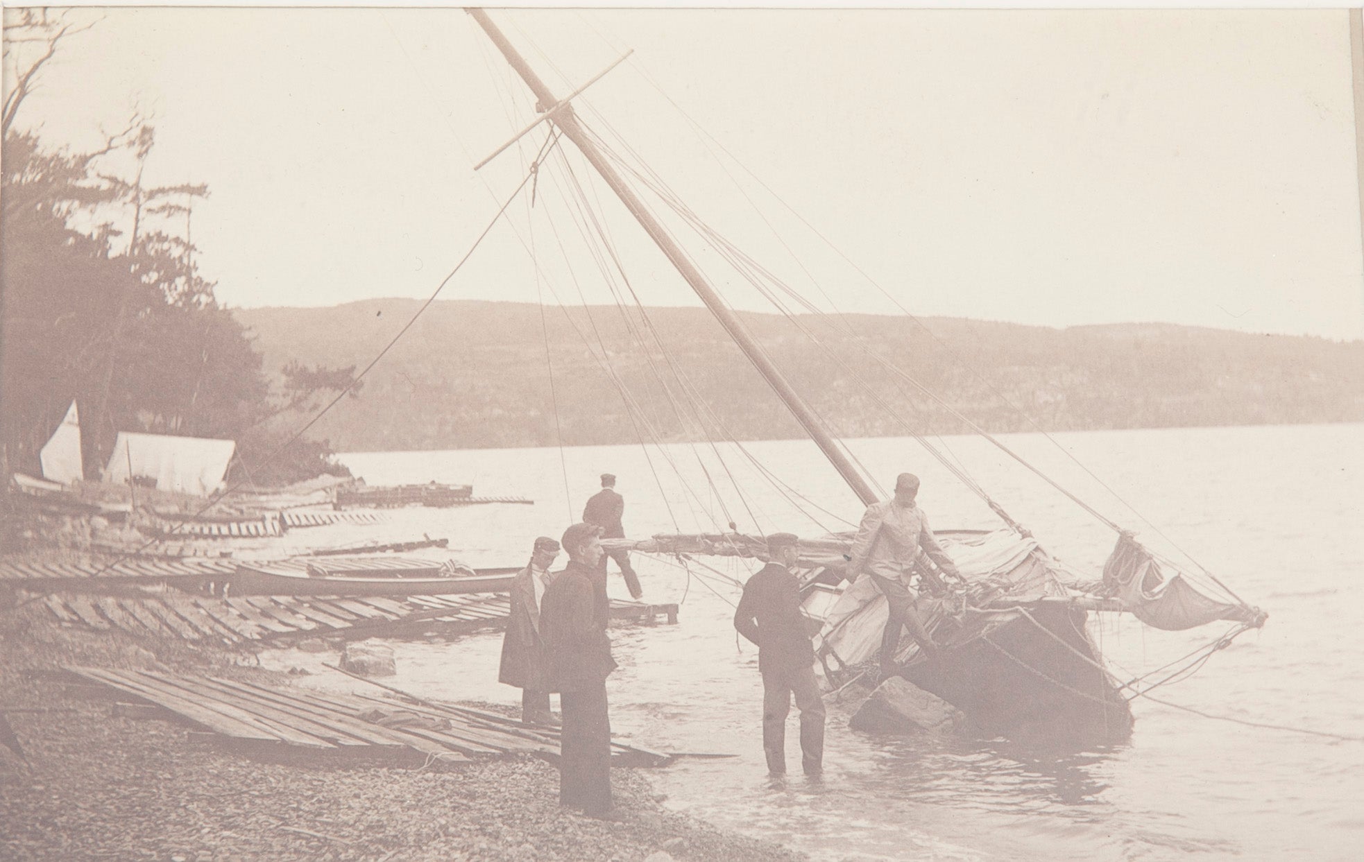 Antique Yachting Photograph "Ashore on Lake Champlain"