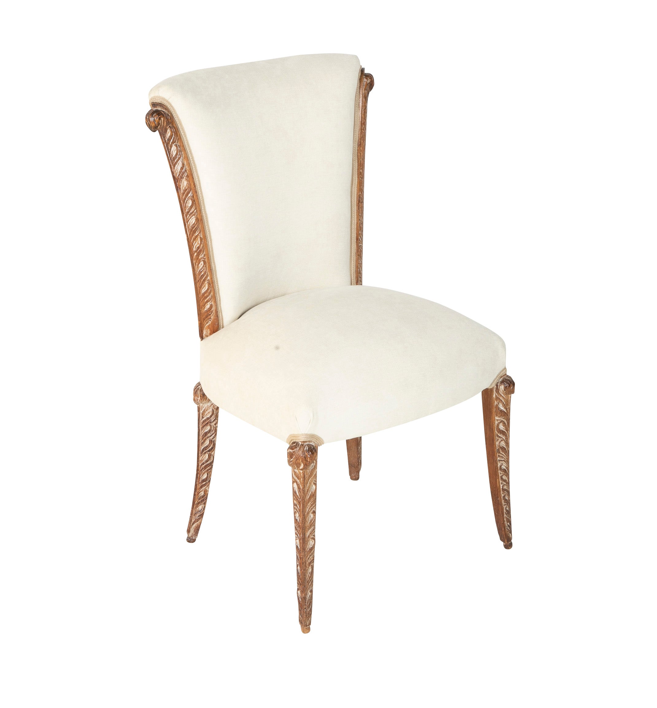 Pair Of French Maison Jansen Cerused Oak Dining Chairs