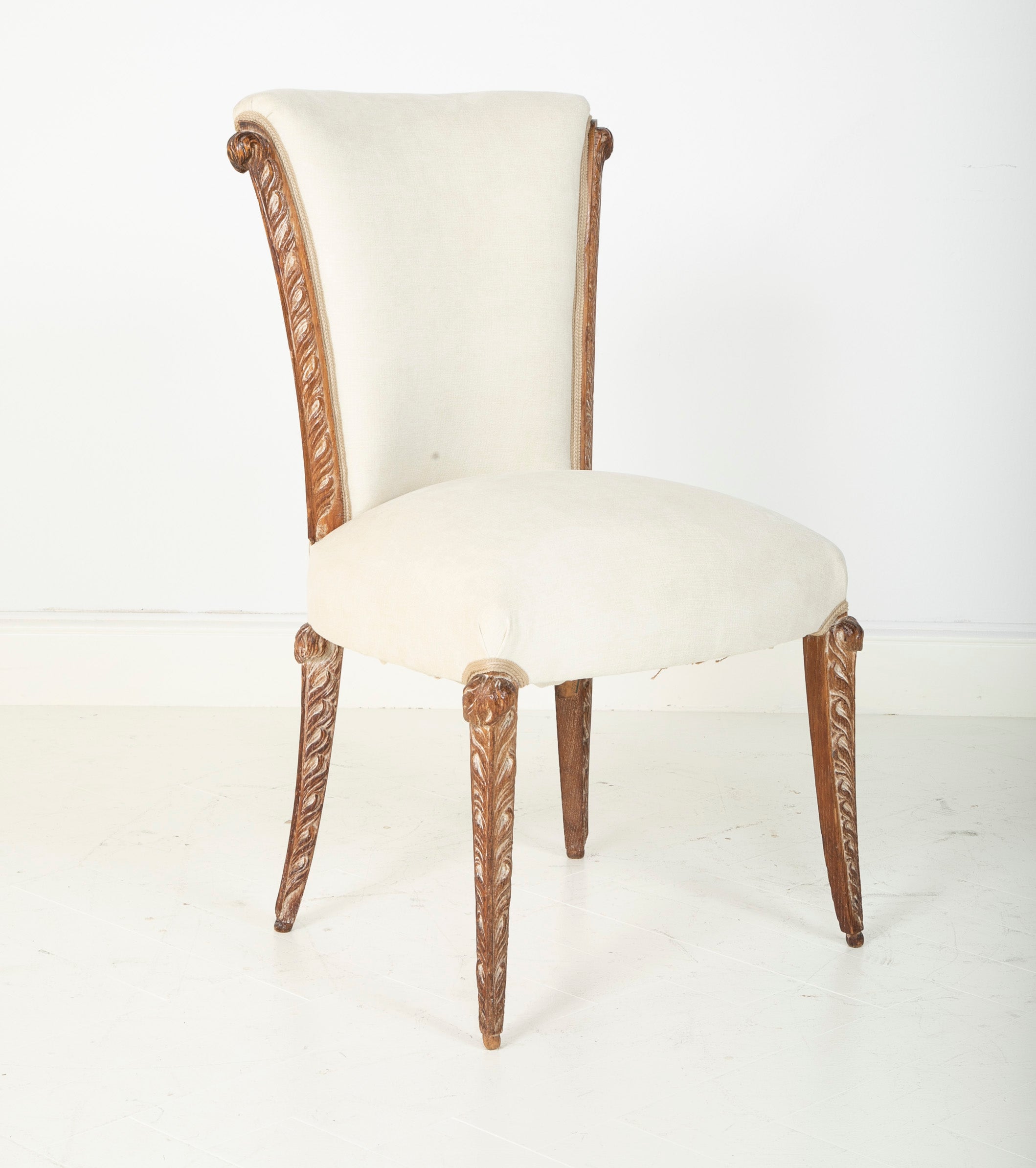 Pair Of French Maison Jansen Cerused Oak Dining Chairs