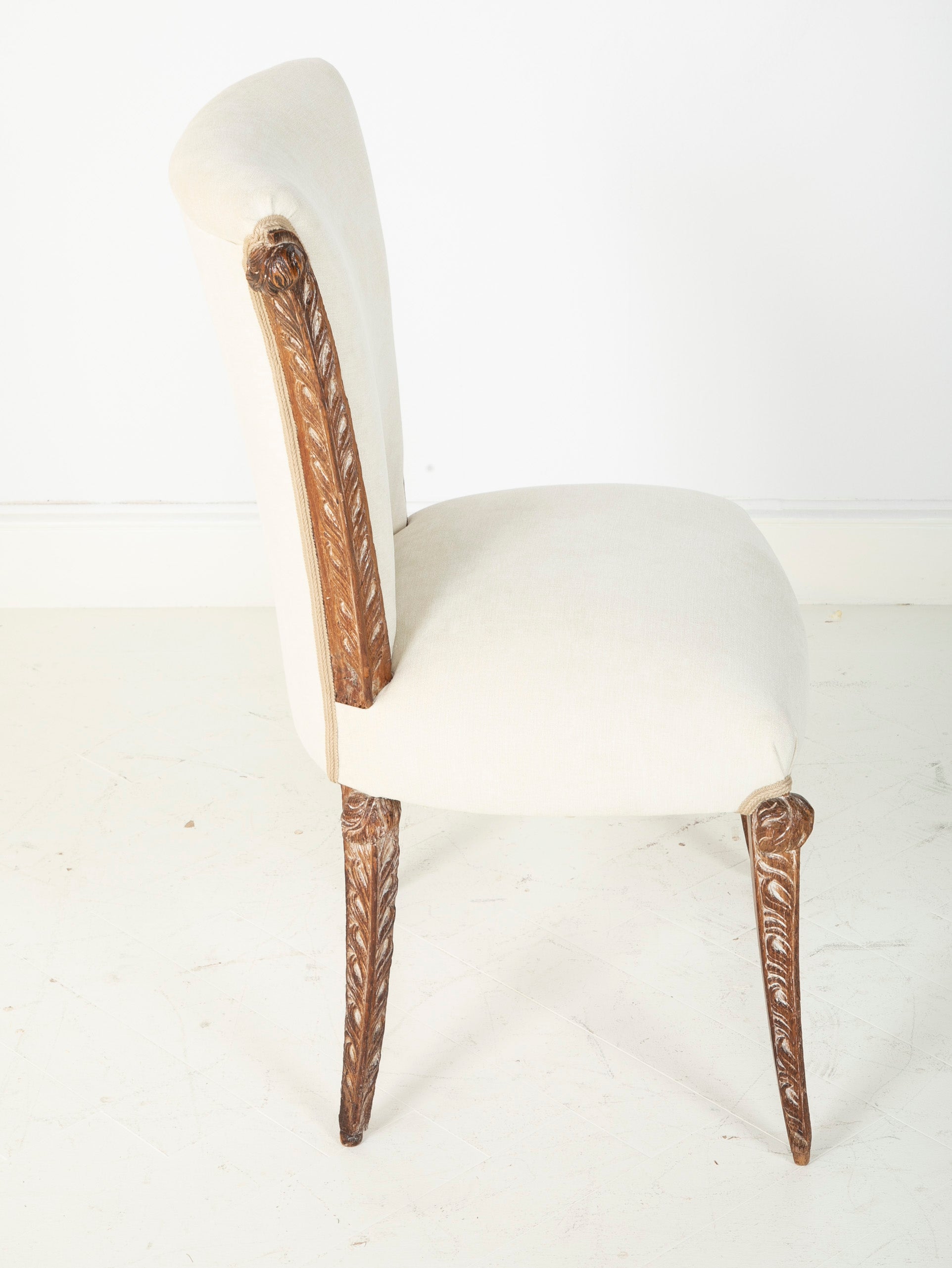 Pair Of French Maison Jansen Cerused Oak Dining Chairs