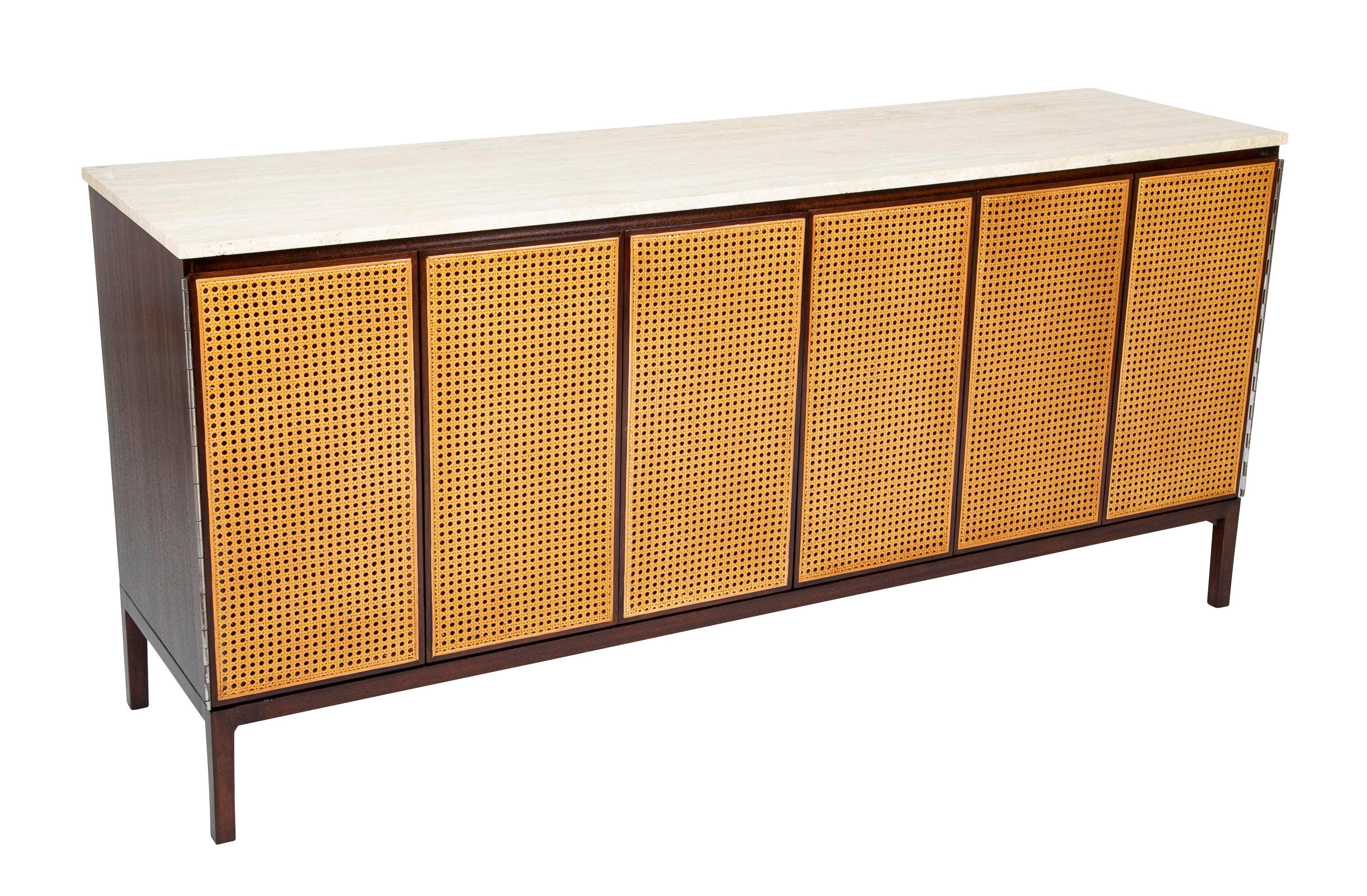 Paul McCobb Travertine Top and Renewed Cane Credenza