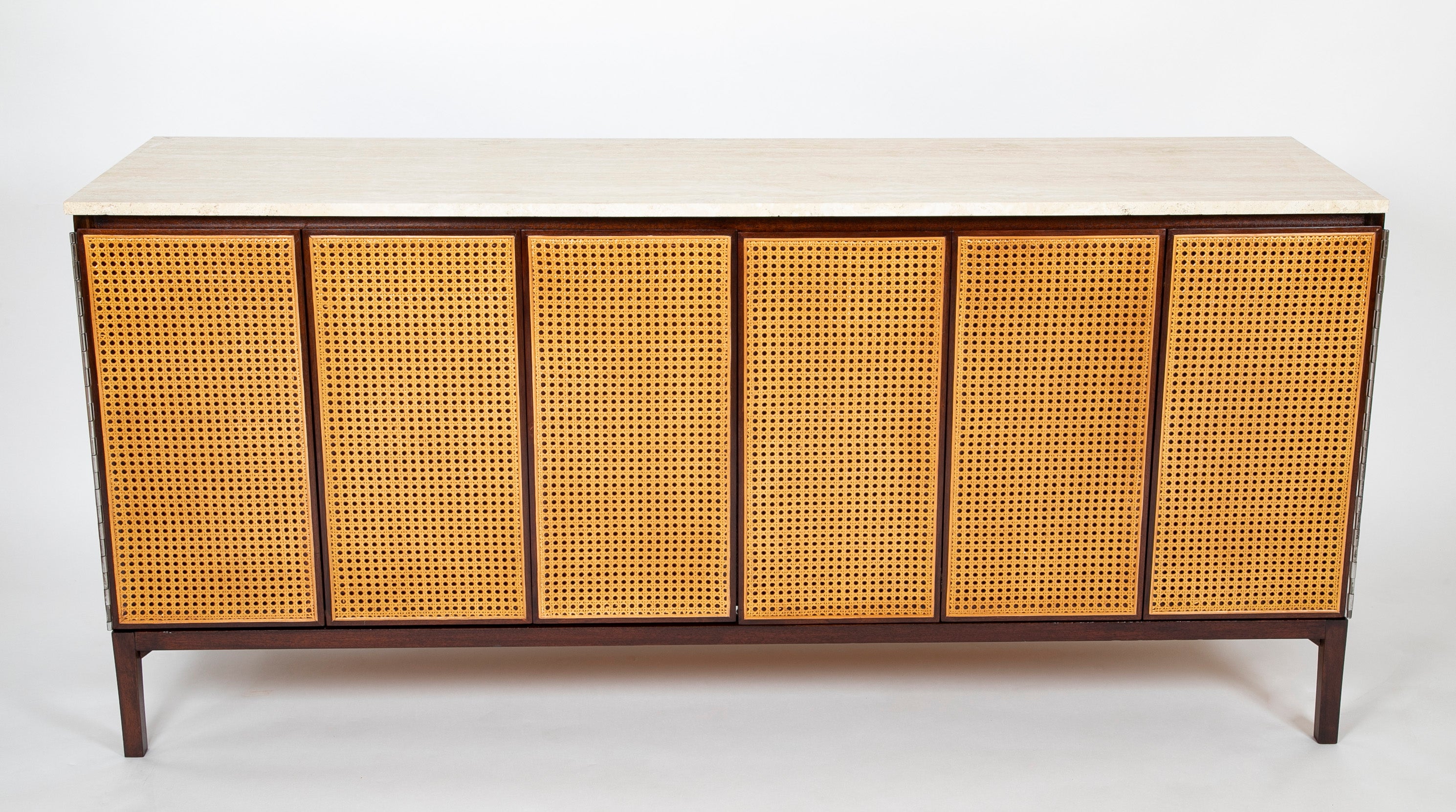 Paul McCobb Travertine Top and Renewed Cane Credenza