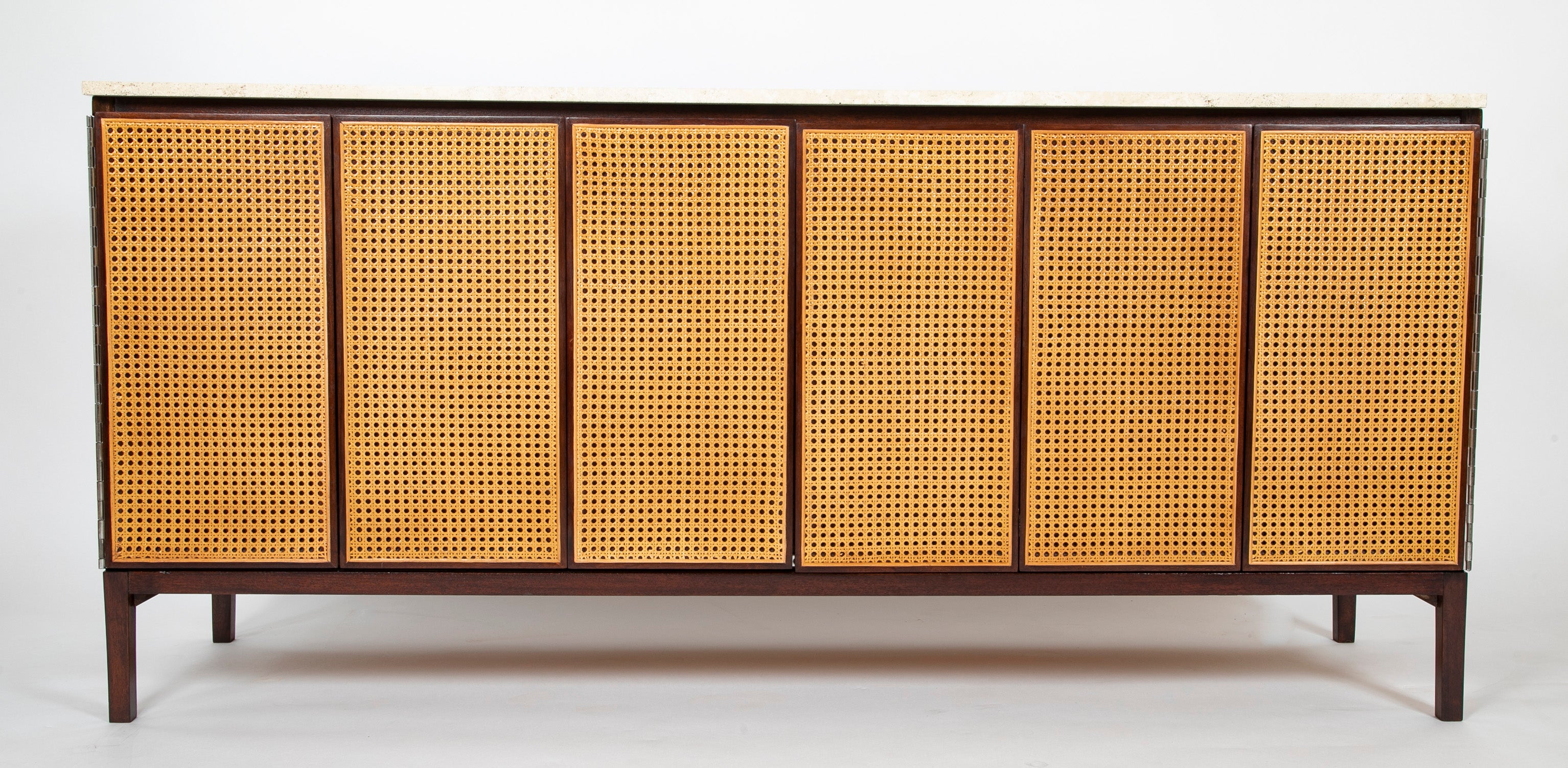 Paul McCobb Travertine Top and Renewed Cane Credenza