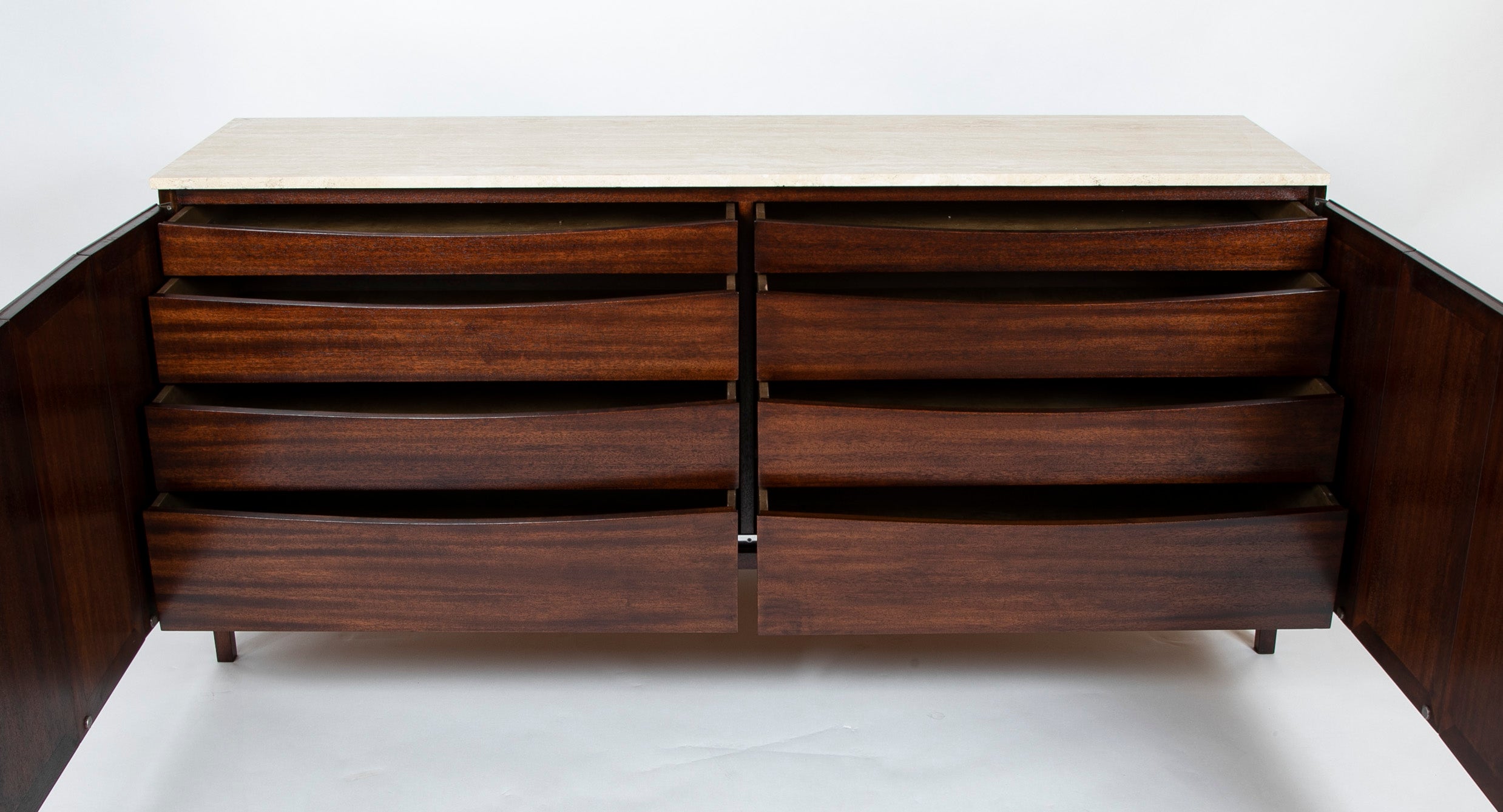 Paul McCobb Travertine Top and Renewed Cane Credenza