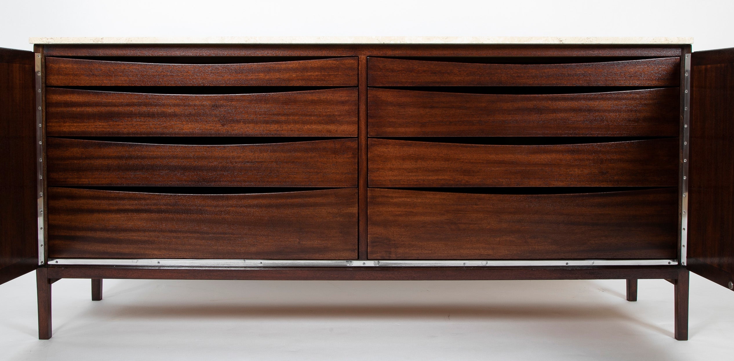 Paul McCobb Travertine Top and Renewed Cane Credenza