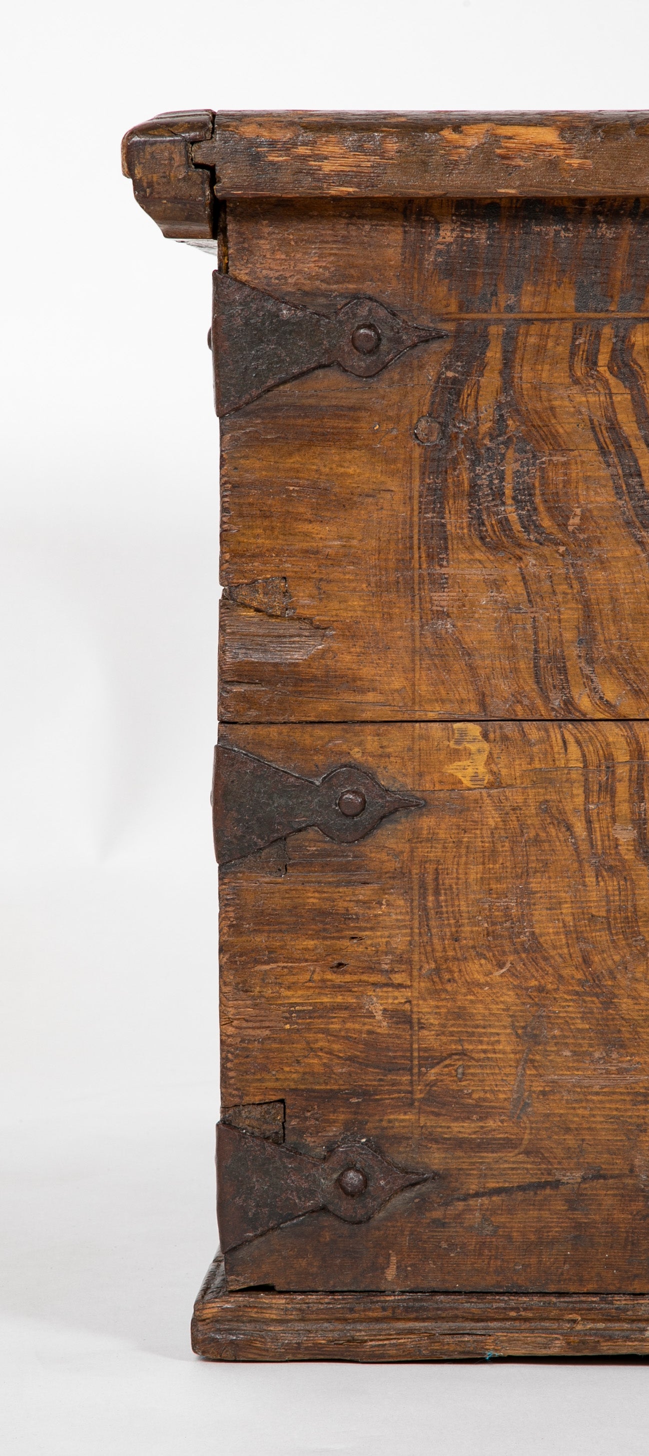 A Faux Grain Pine & Hand Wrought Metal Trunk Marked 1778