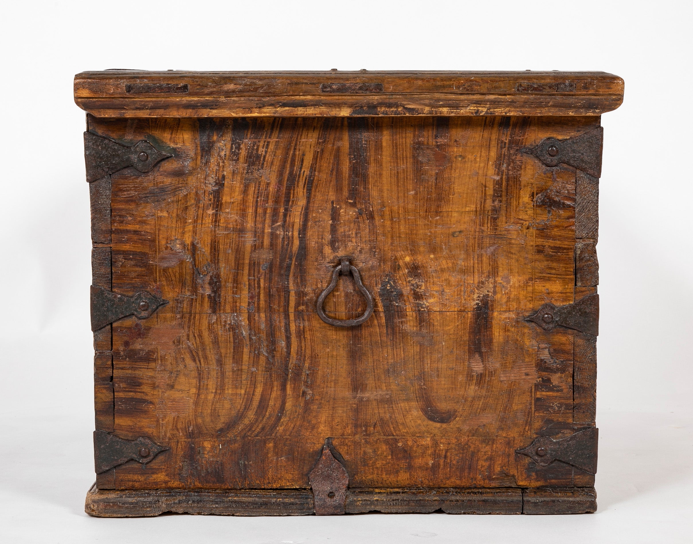 A Faux Grain Pine & Hand Wrought Metal Trunk Marked 1778