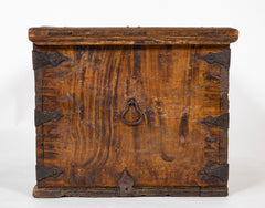 A Faux Grain Pine & Hand Wrought Metal Trunk Marked 1778