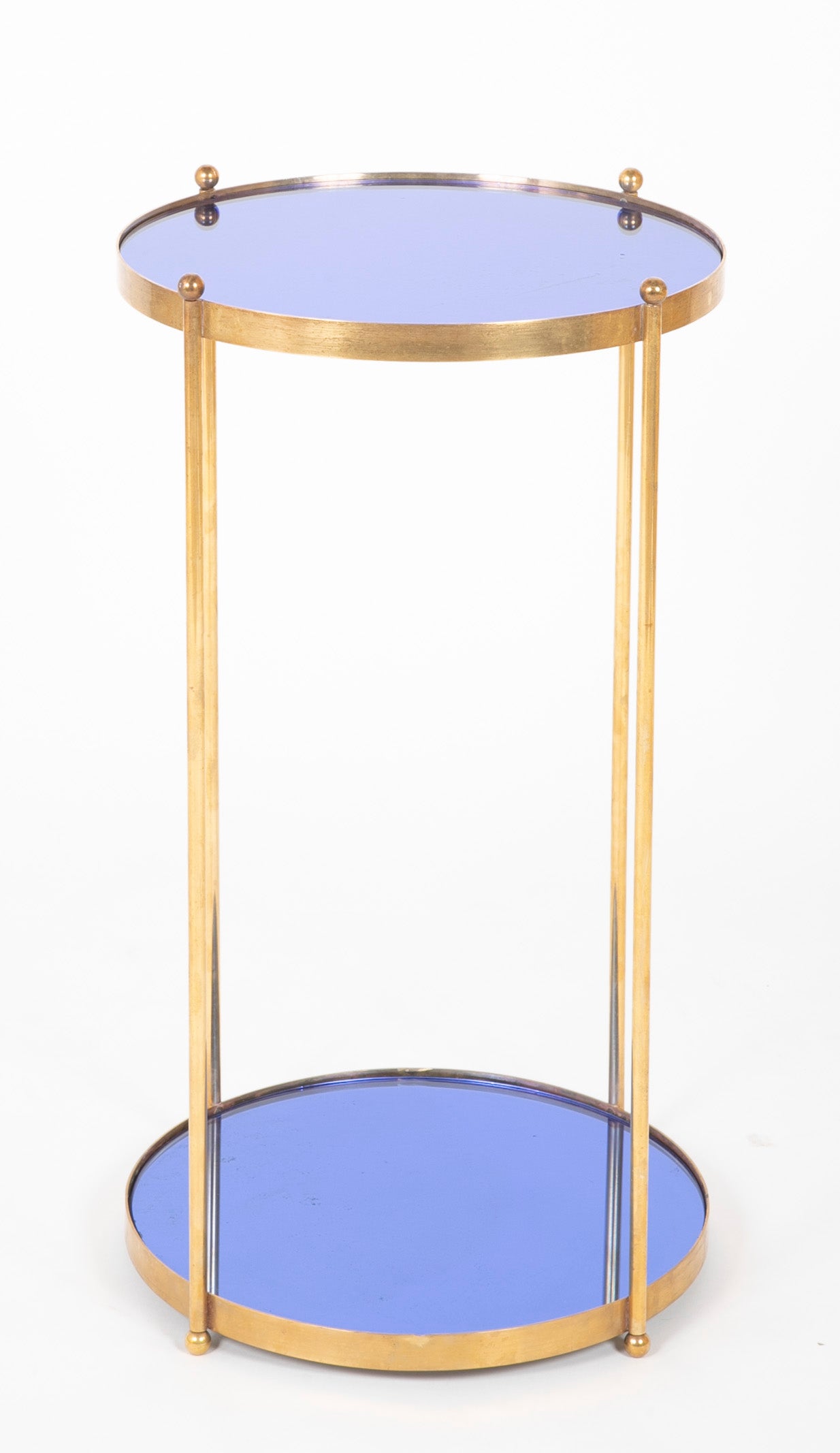 Mid-Century Italian Round Side Table with Blue Glass Top and Base