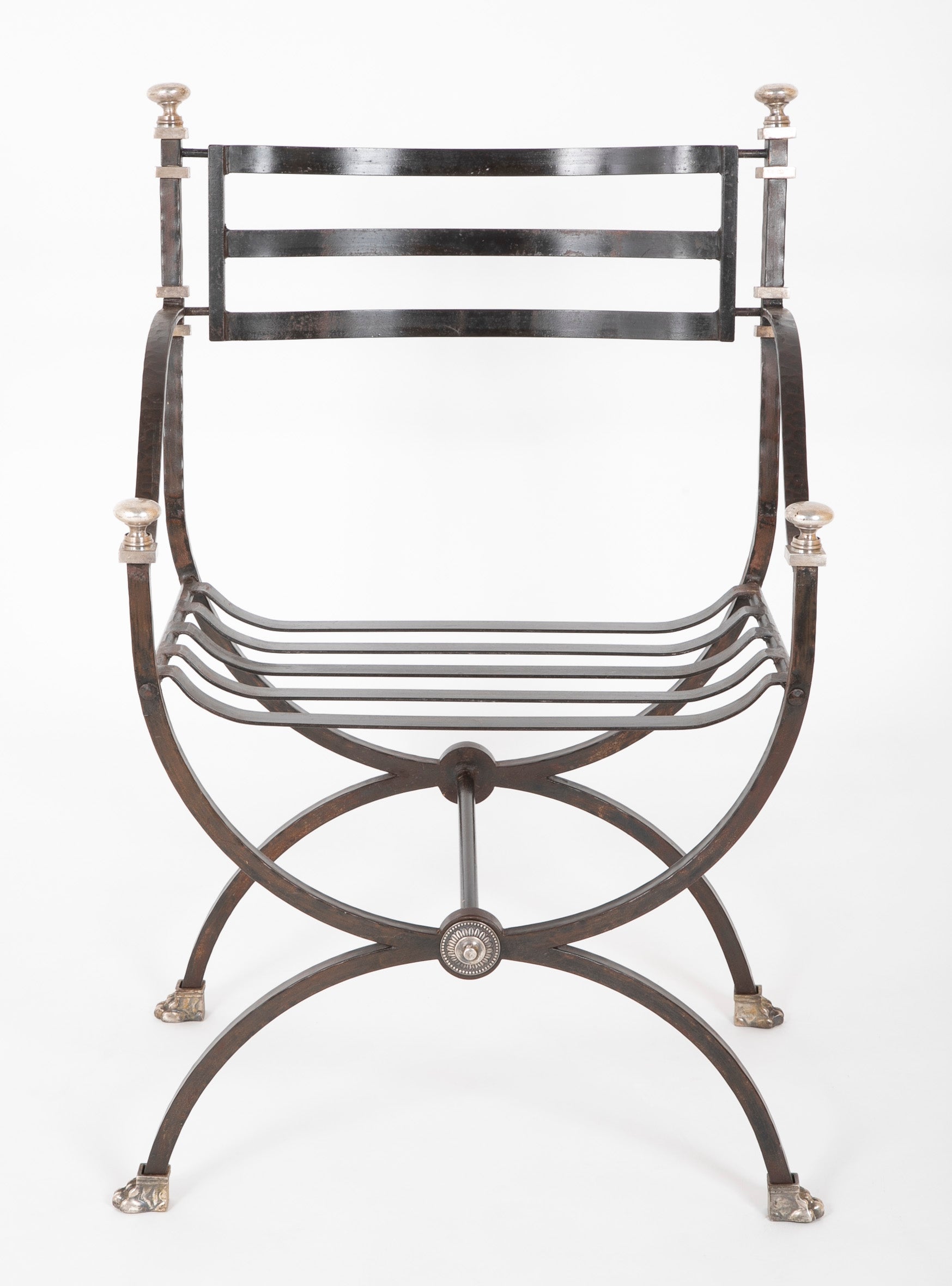 Pair of French 20th Century Maison Jansen Black Painted Iron Armchairs