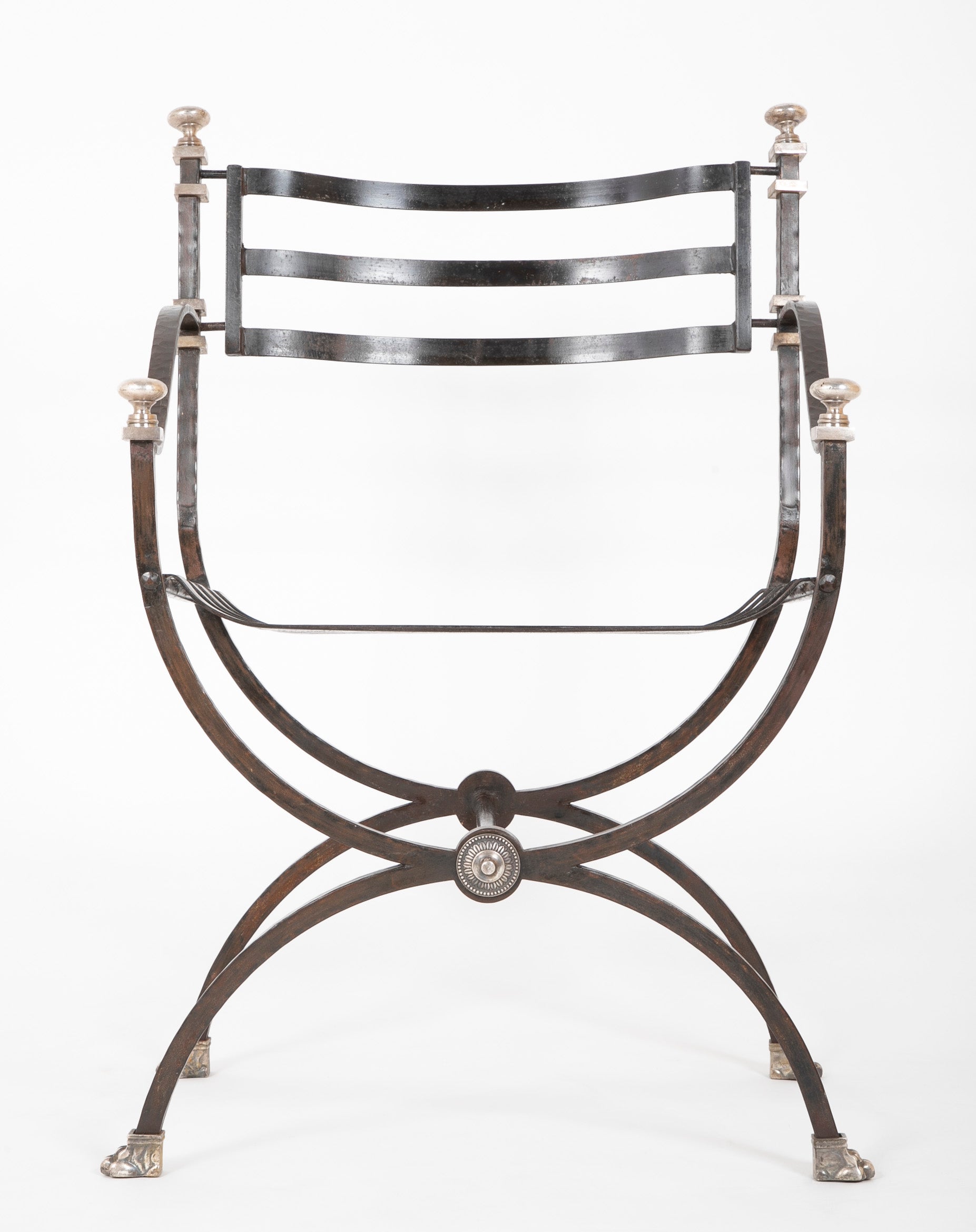 Pair of French 20th Century Maison Jansen Black Painted Iron Armchairs