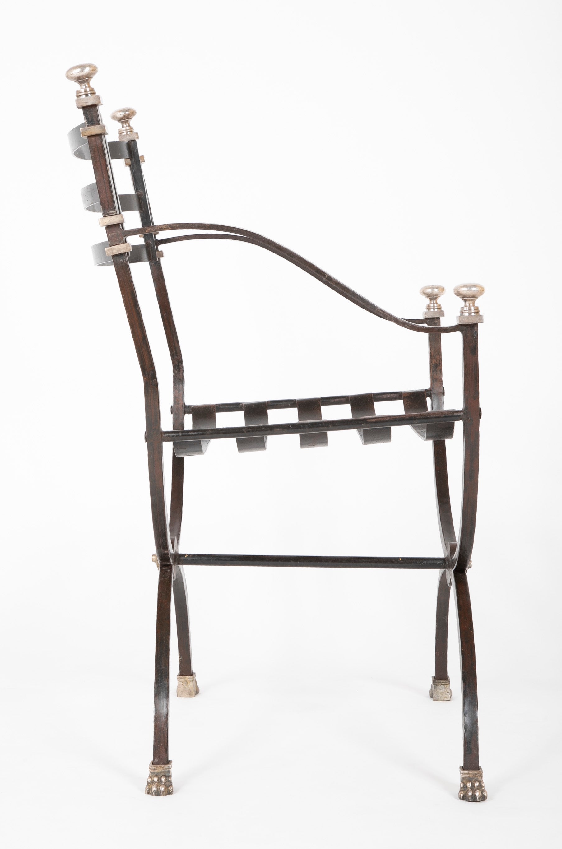 Pair of French 20th Century Maison Jansen Black Painted Iron Armchairs