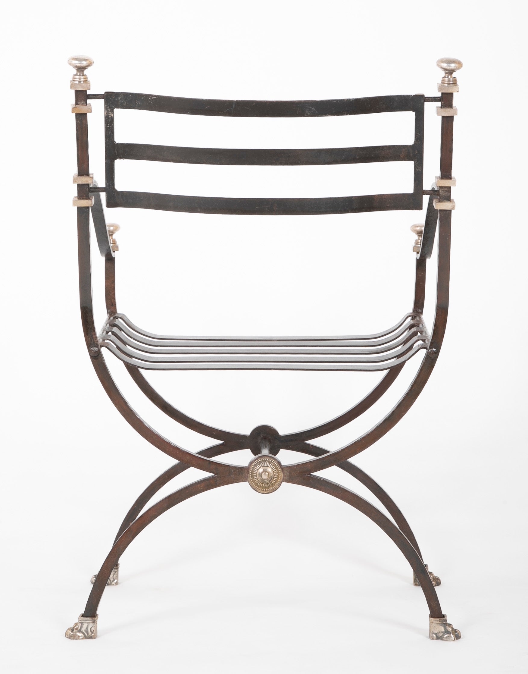 Pair of French 20th Century Maison Jansen Black Painted Iron Armchairs