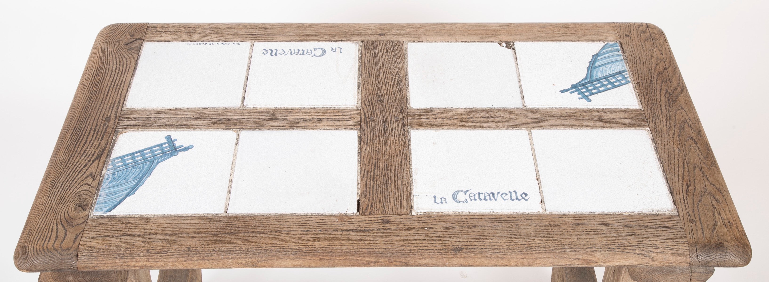 Pair of French Arts & Crafts Tile Inlaid Oak Tables