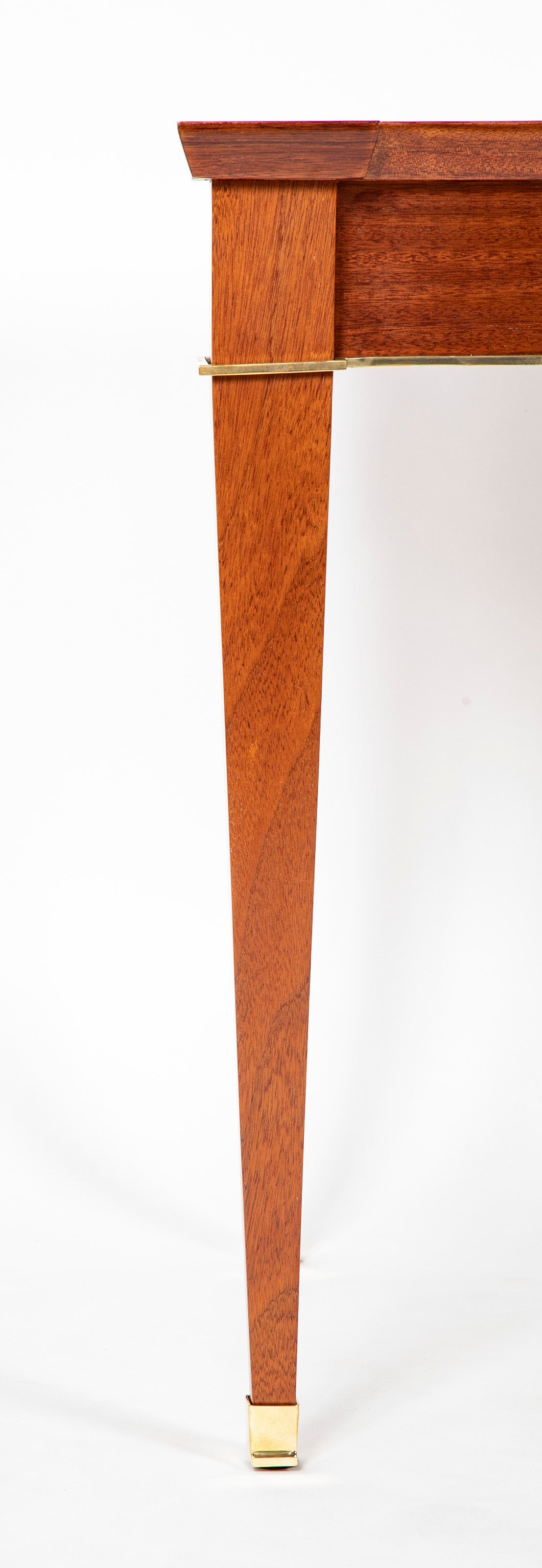 Jacques Quinet Leather Top Sapele Wood Desk with Bronze Accents