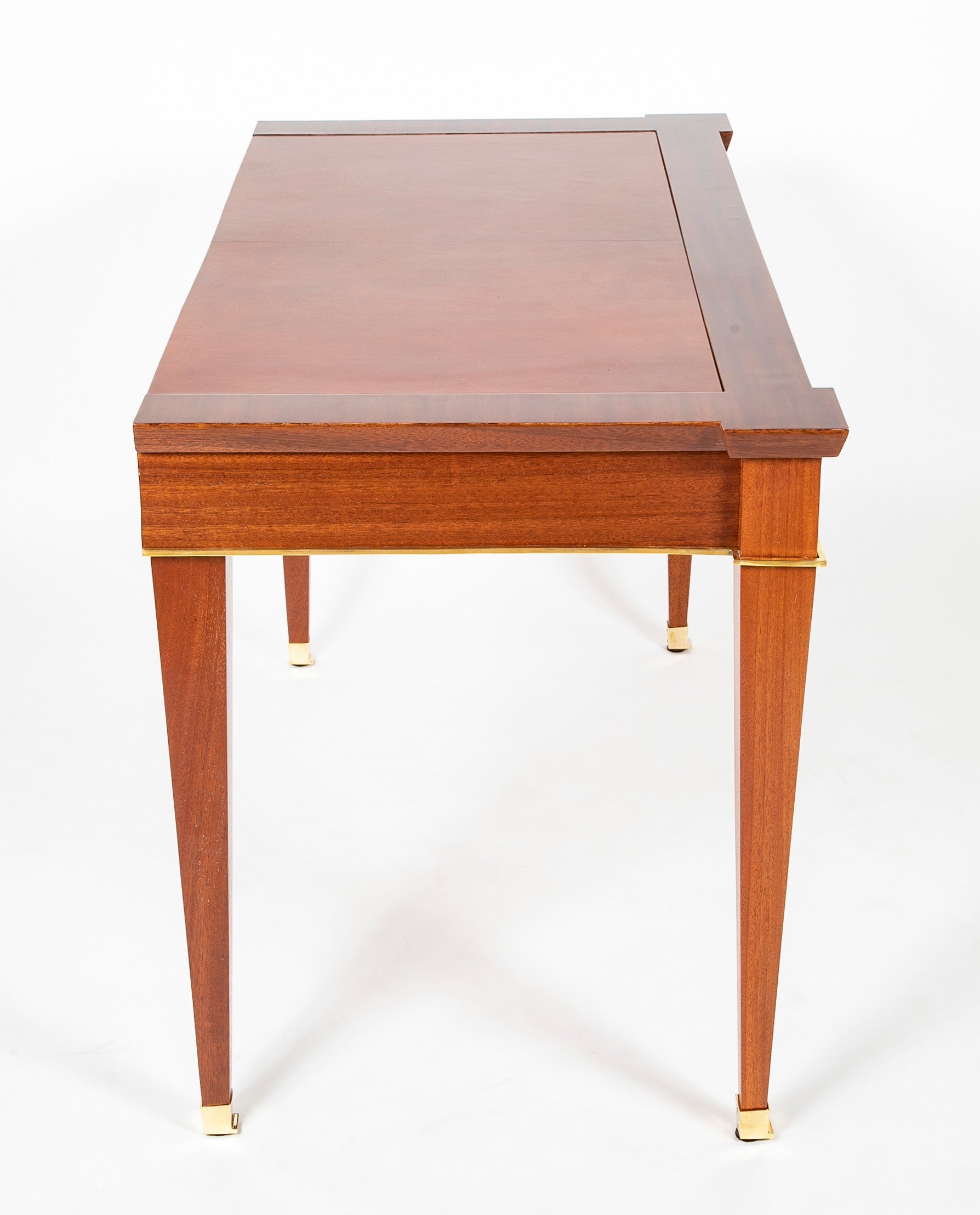 Jacques Quinet Leather Top Sapele Wood Desk with Bronze Accents