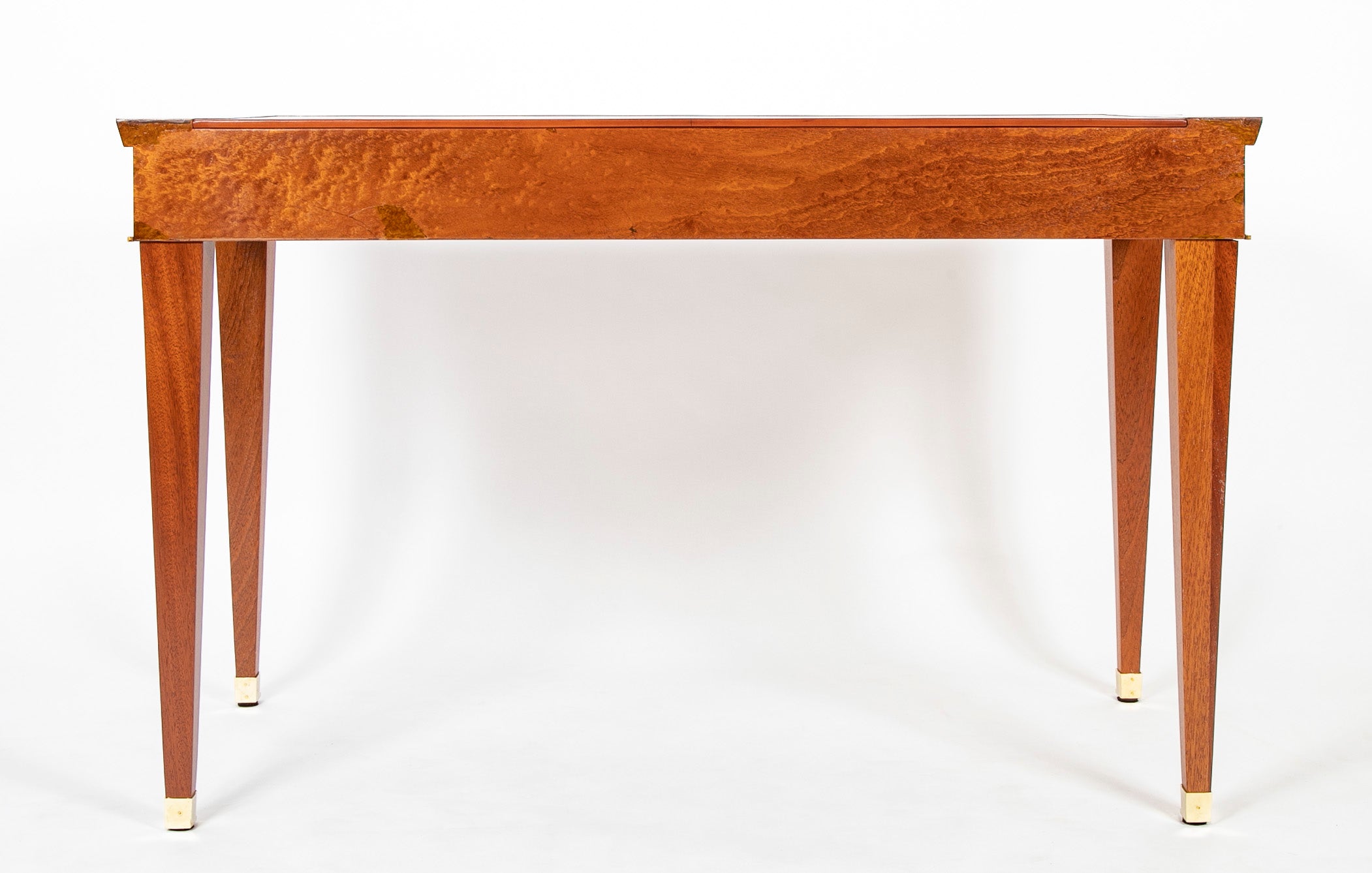Jacques Quinet Leather Top Sapele Wood Desk with Bronze Accents