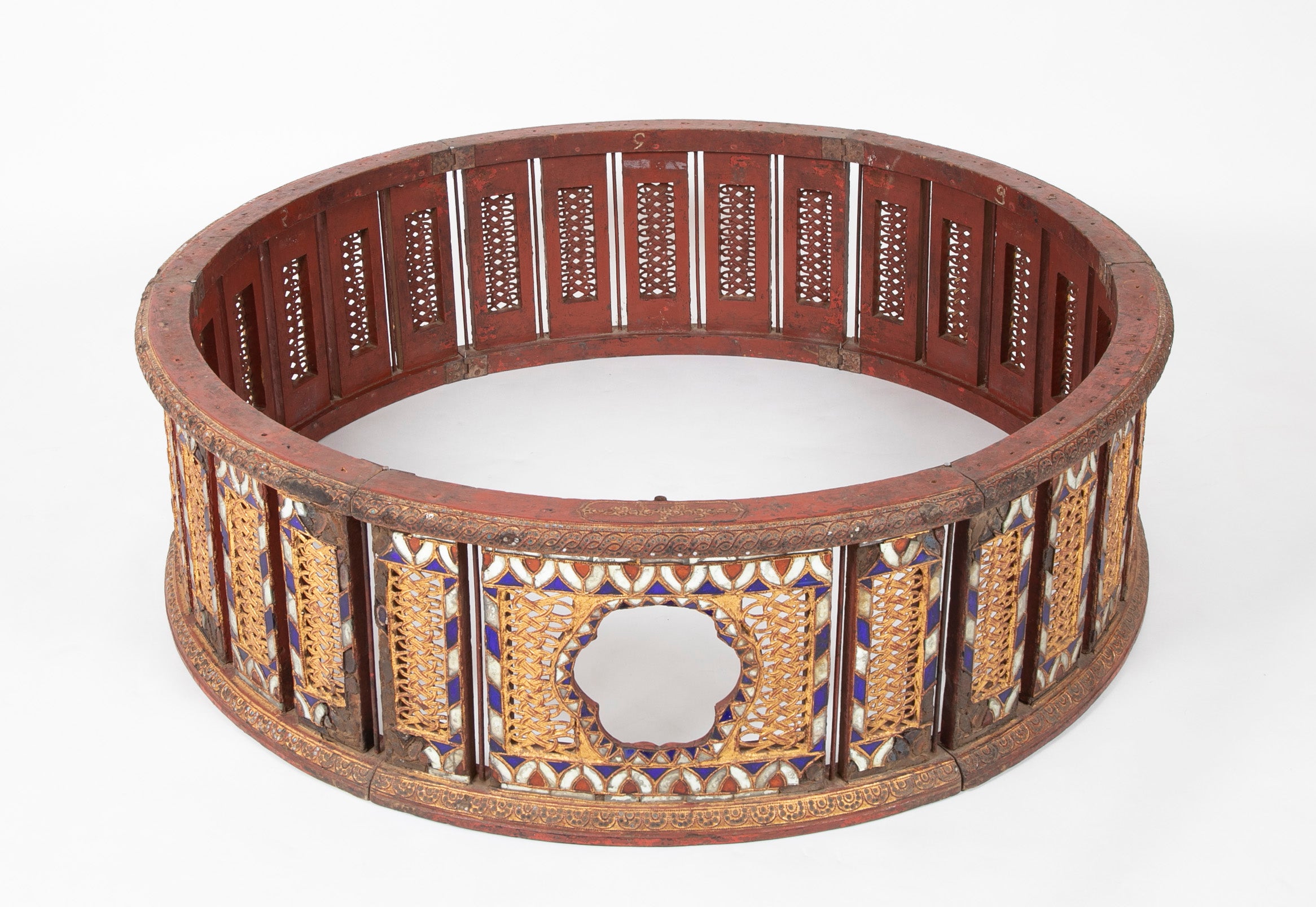 19th Burmese Inlaid Mosaic Round Glass Topped Coffee Table