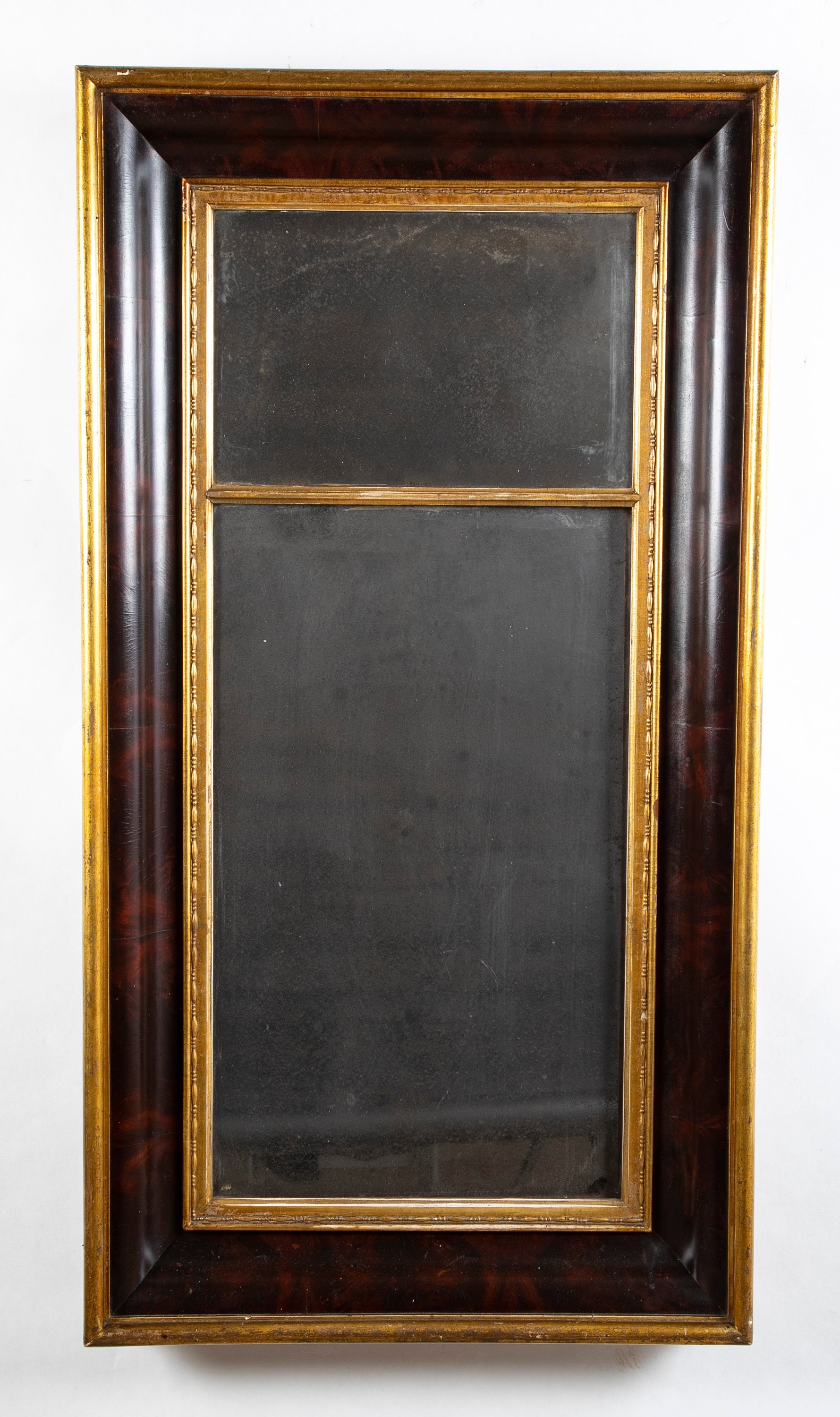 A Large American Pier Mirror with Mahogany & Gilt Ogee Frame and Old Mercury Plate