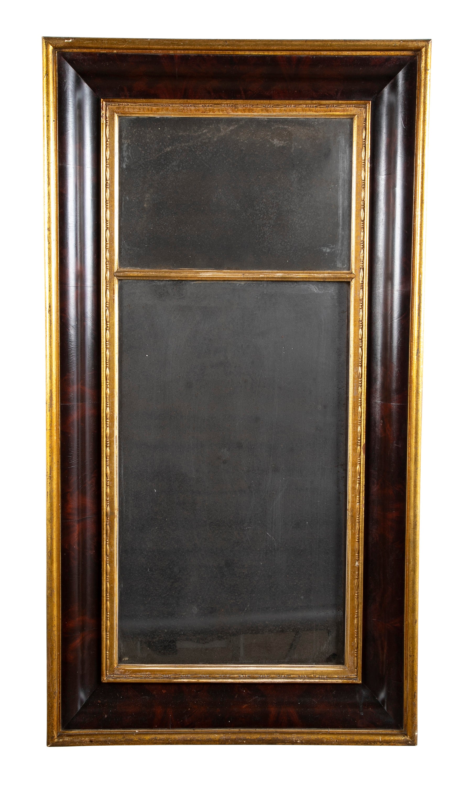 A Large American Pier Mirror with Mahogany & Gilt Ogee Frame and Old Mercury Plate