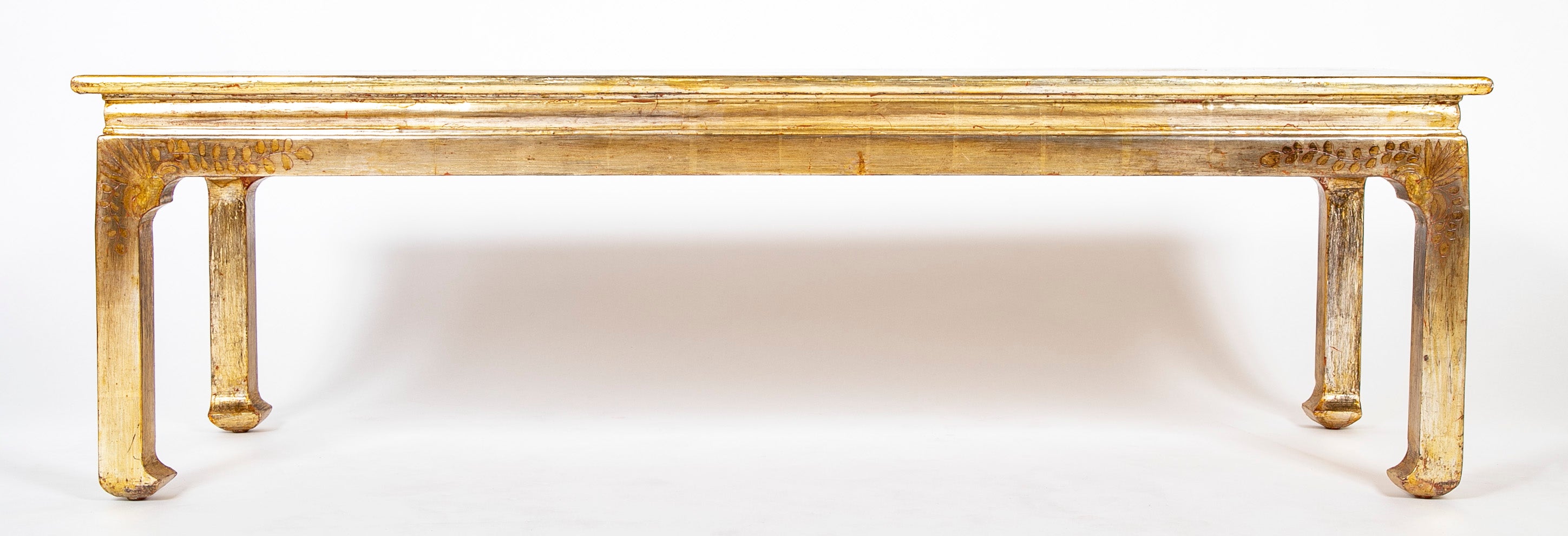 Max Kuehne Carved and Incised Wood Low Table with Gilt & Polycrhome Gessoed Top
