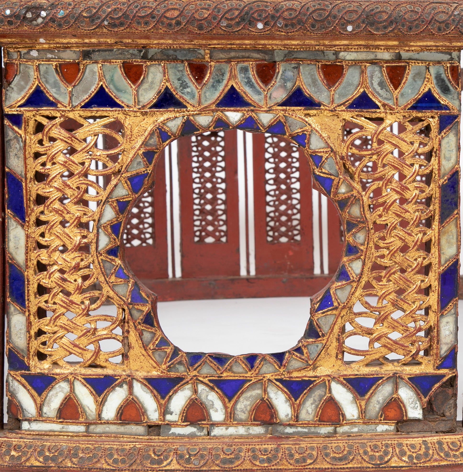 19th Burmese Inlaid Mosaic Round Glass Topped Coffee Table