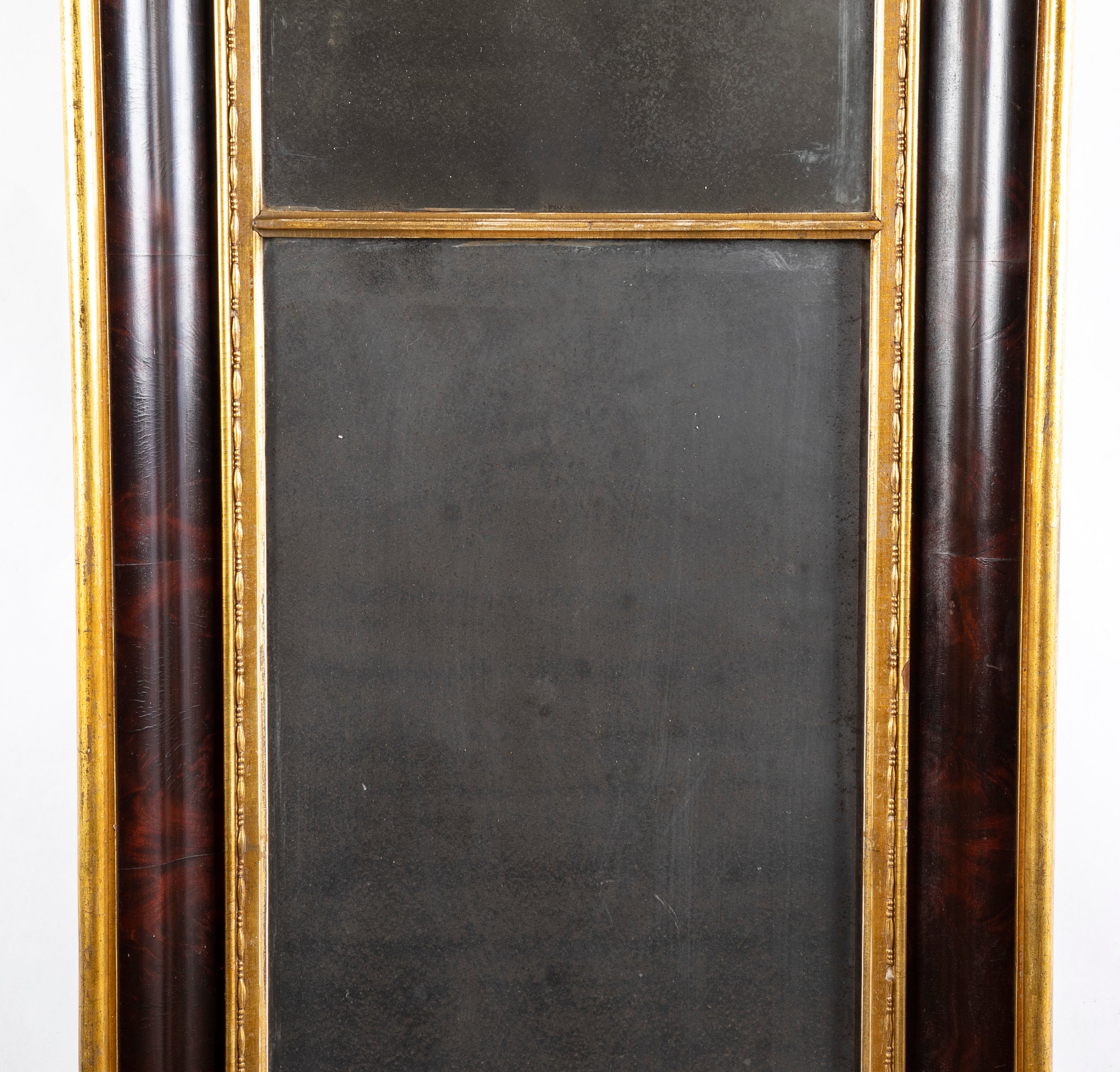 A Large American Pier Mirror with Mahogany & Gilt Ogee Frame and Old Mercury Plate