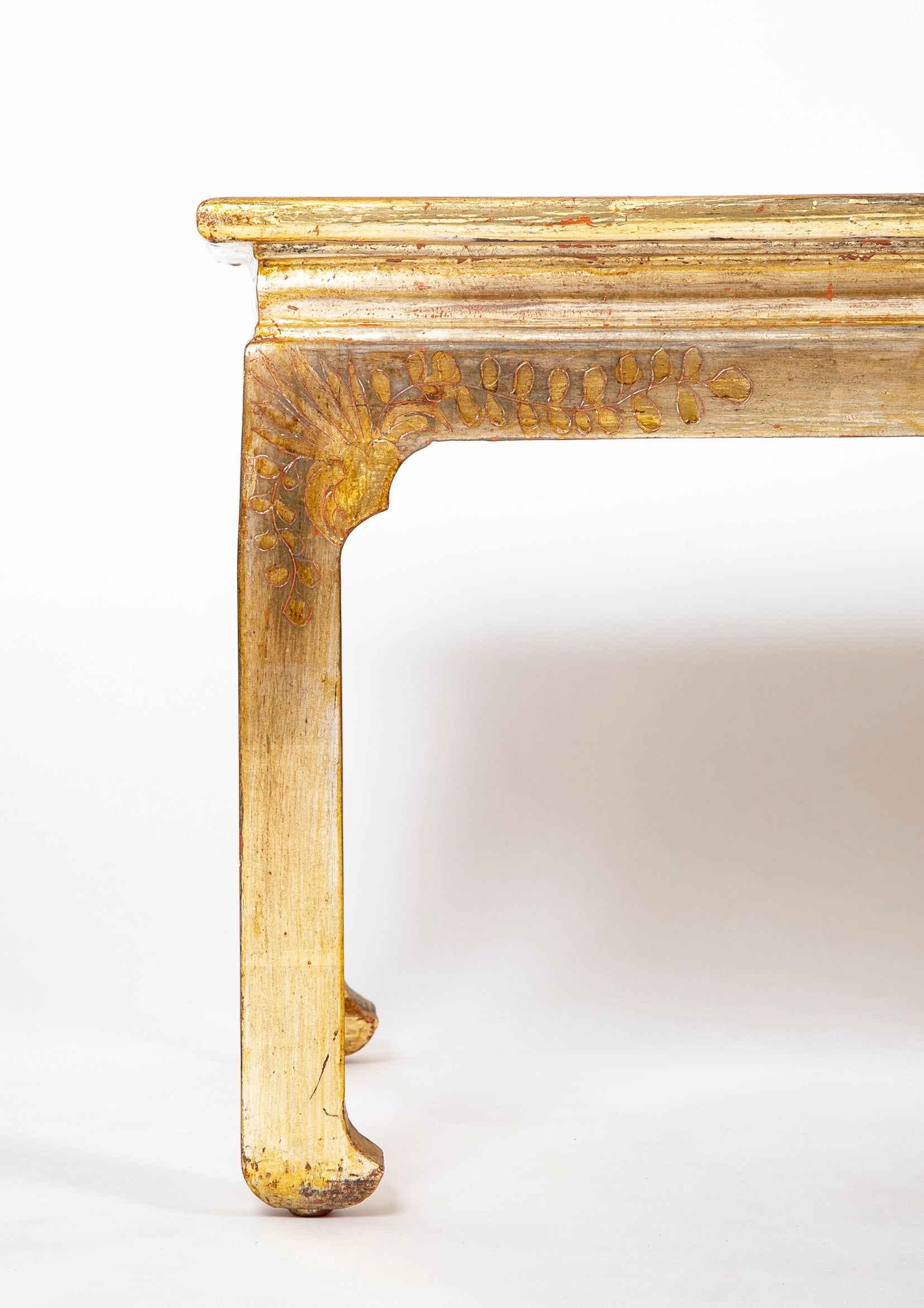 Max Kuehne Carved and Incised Wood Low Table with Gilt & Polycrhome Gessoed Top