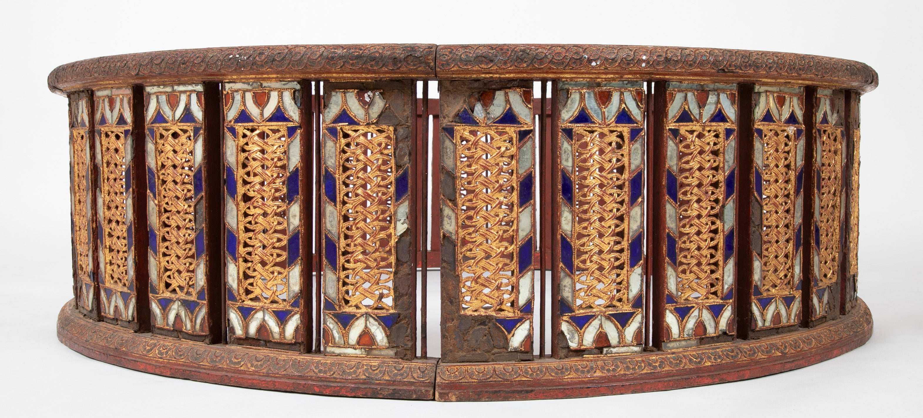 19th Burmese Inlaid Mosaic Round Glass Topped Coffee Table