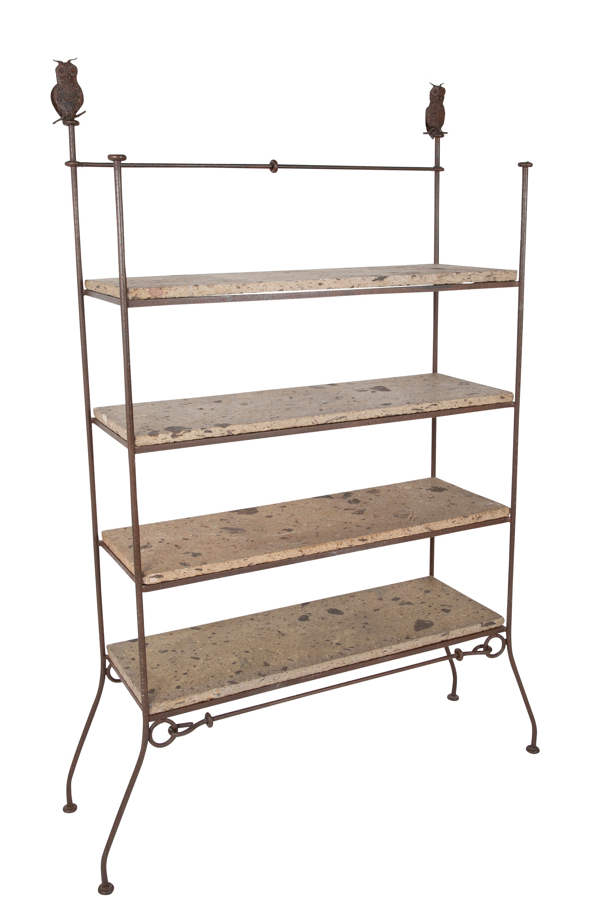 Diego Giacometti Style Wrought Iron and Stone Book Shelves