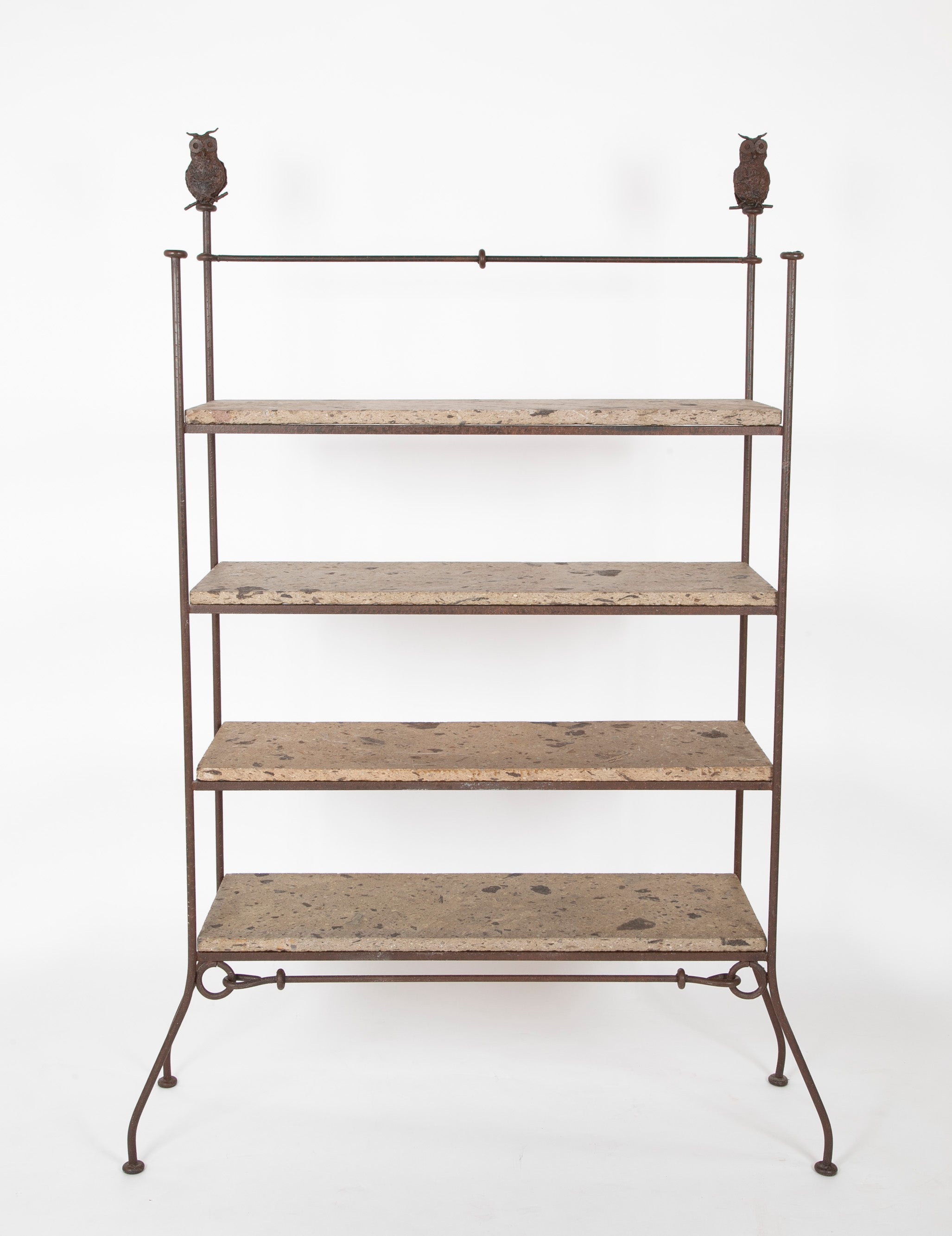 Diego Giacometti Style Wrought Iron and Stone Book Shelves
