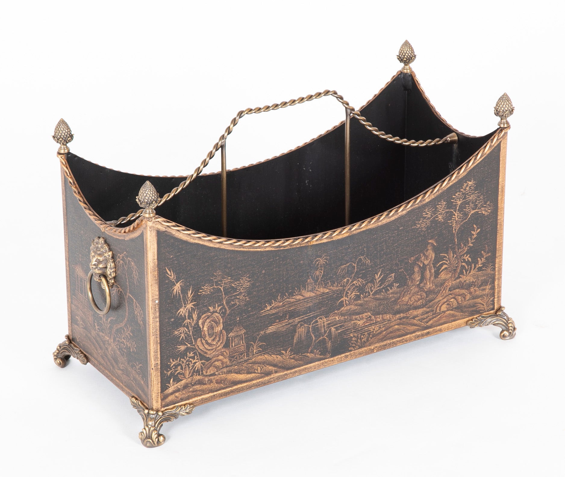 Japanned and Gilt Metal Canterbury or Utility Bin