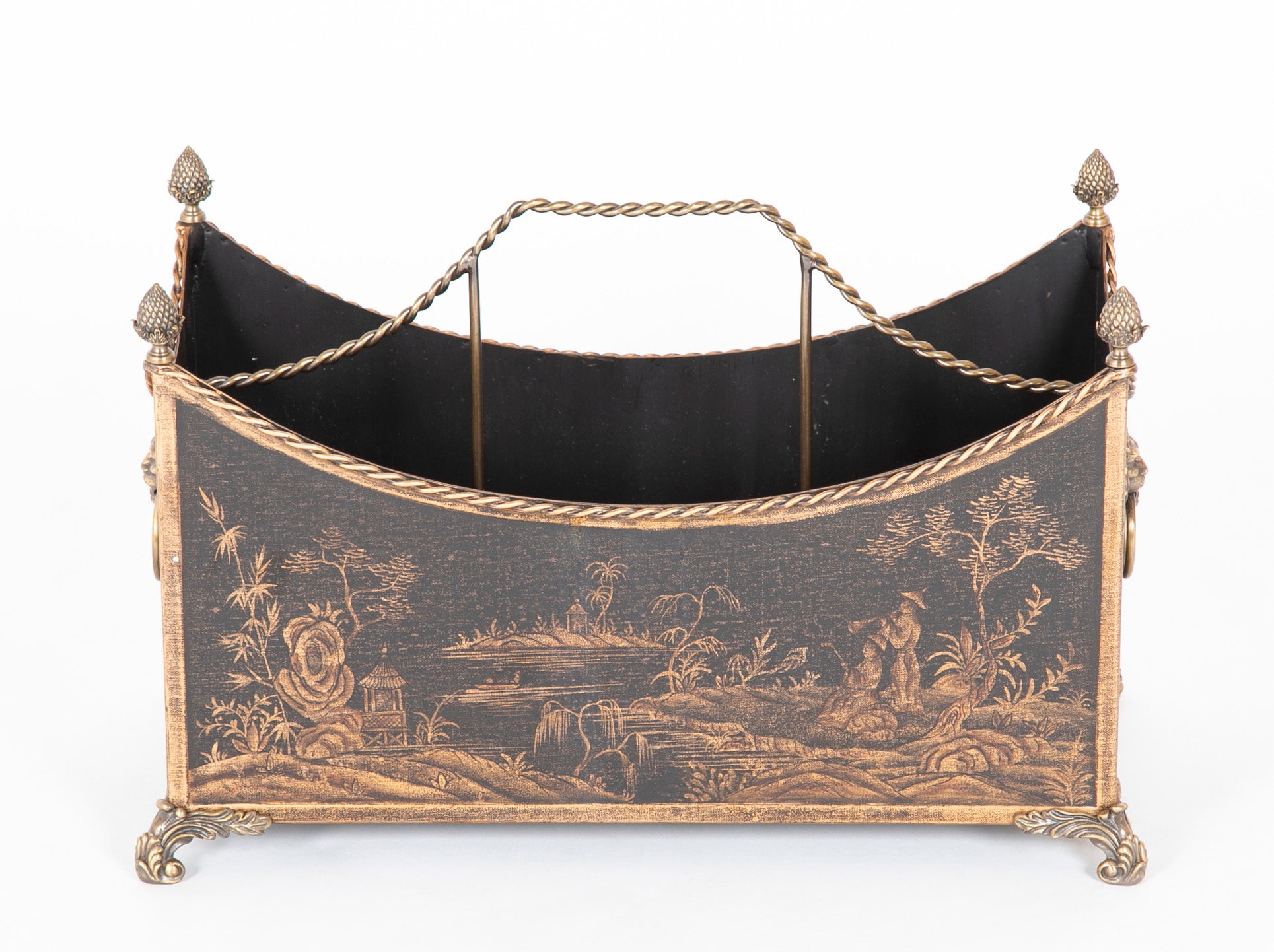 Japanned and Gilt Metal Canterbury or Utility Bin
