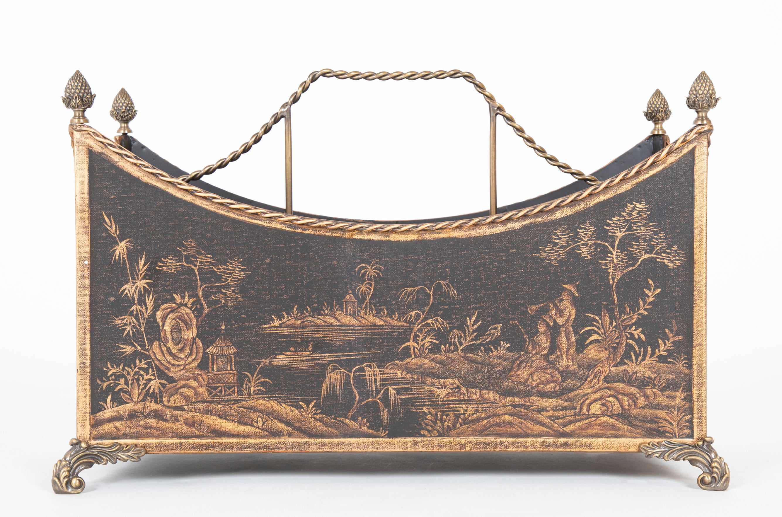 Japanned and Gilt Metal Canterbury or Utility Bin