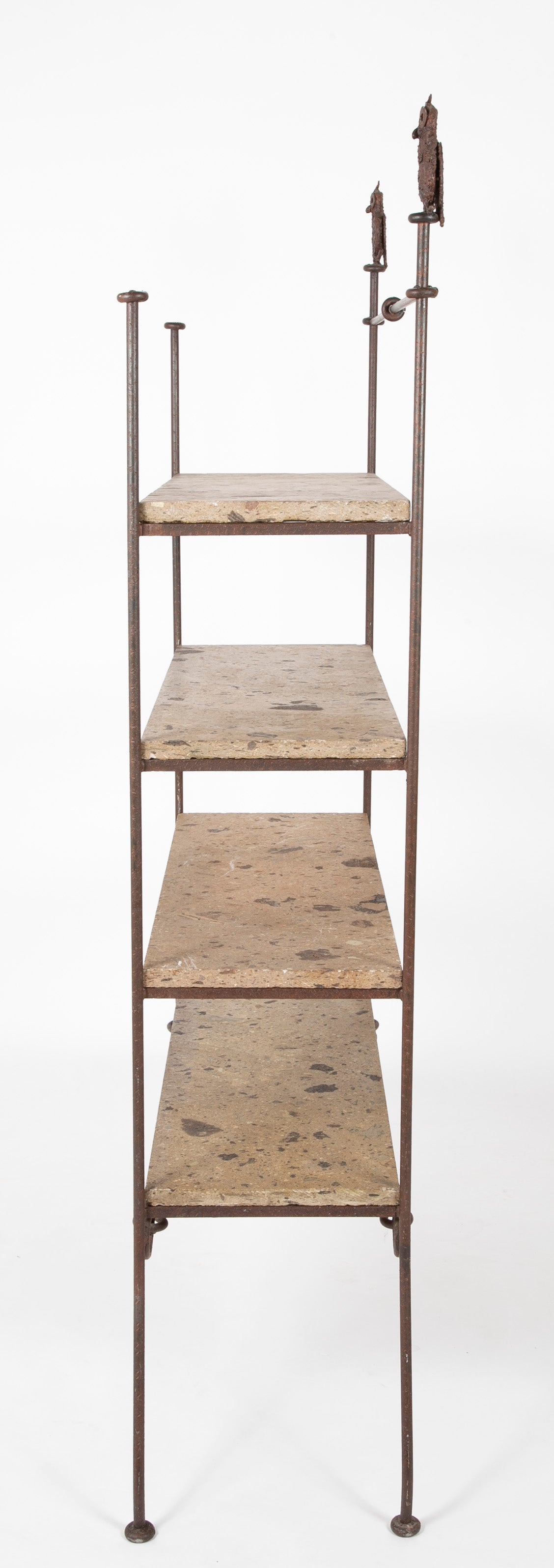 Diego Giacometti Style Wrought Iron and Stone Book Shelves