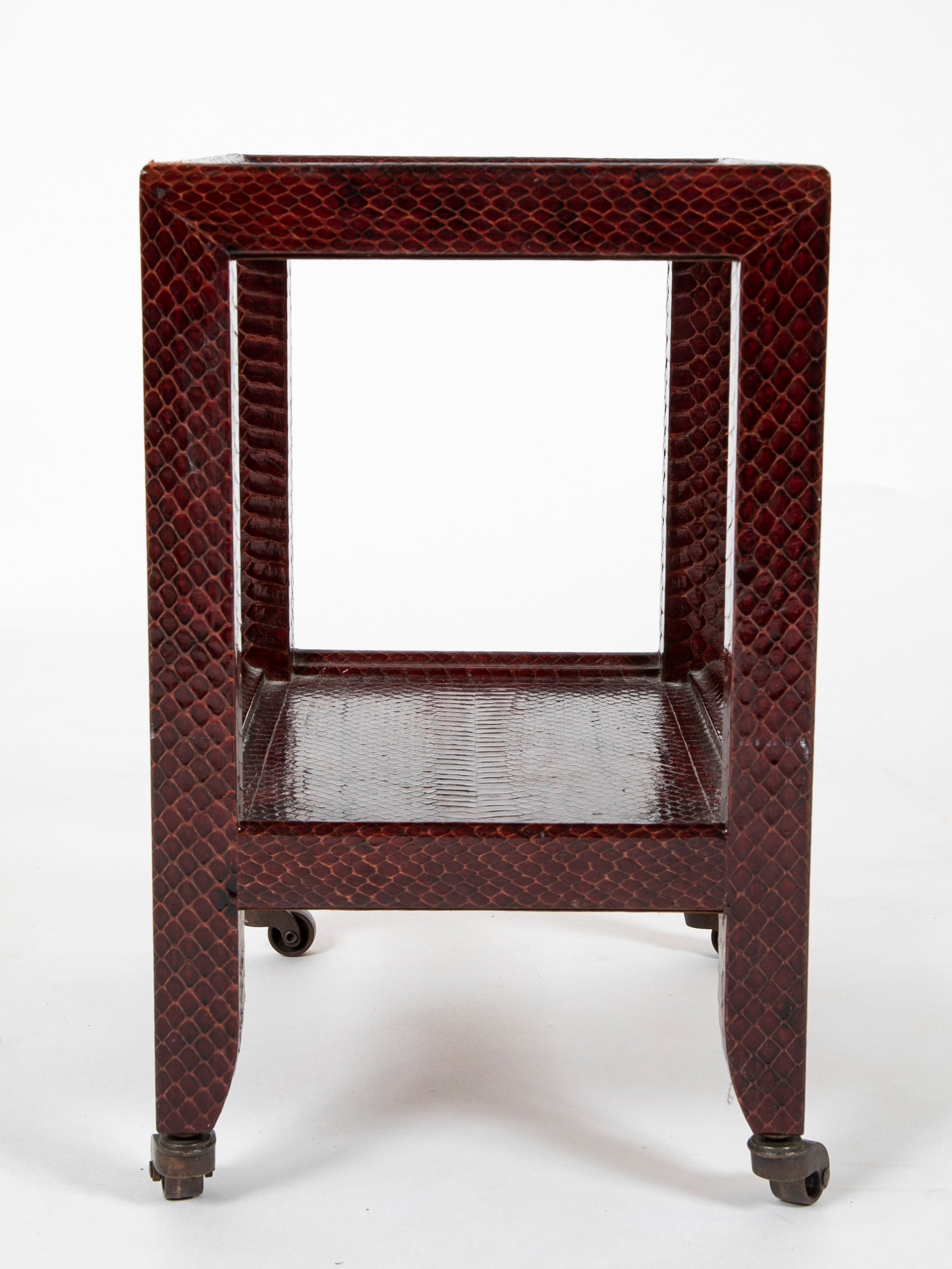 A Karl Springer Snake Skin Occasional 2 Tier Table on Wheels