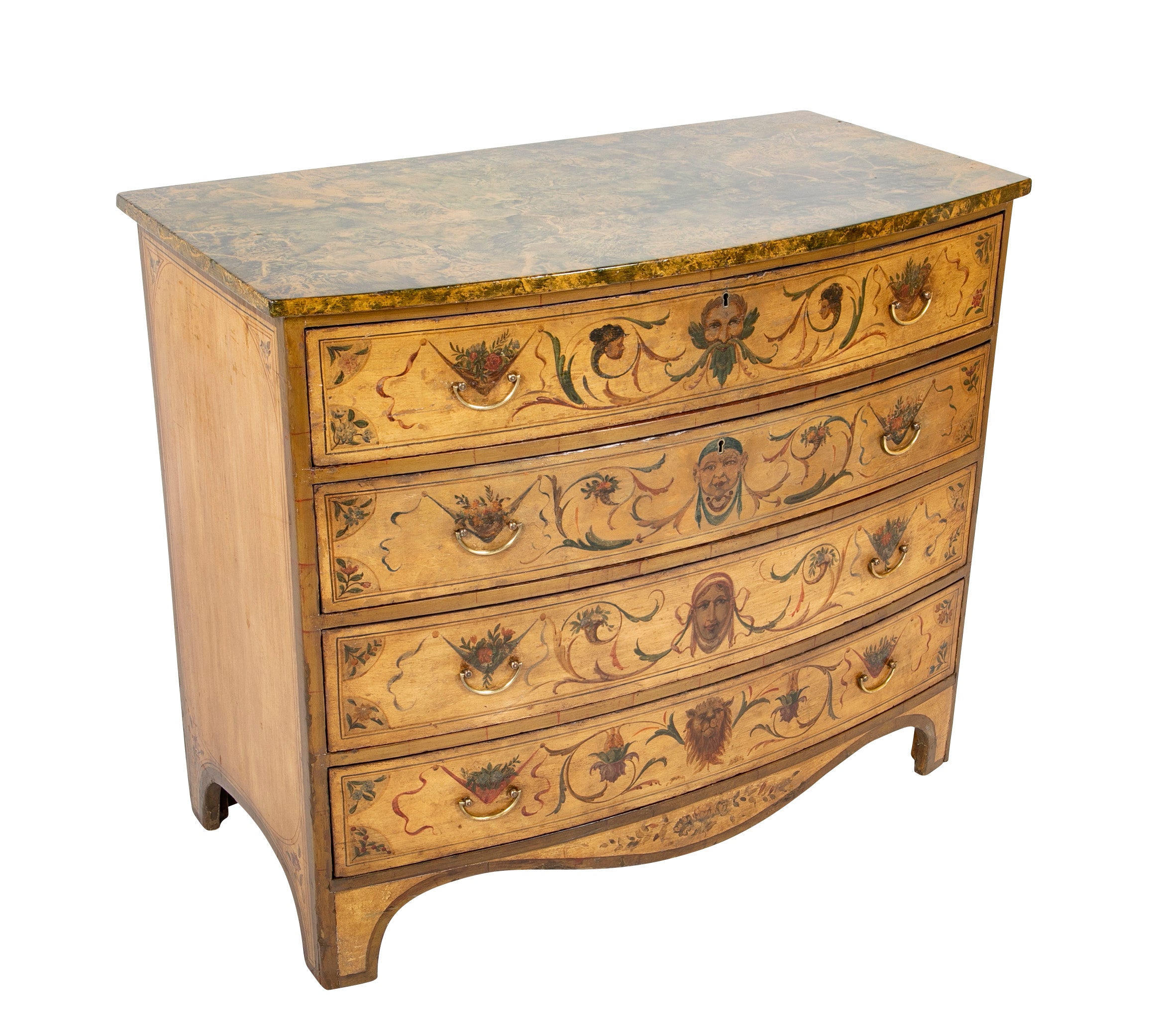 American Federal Bow Front Chest of Drawers with Faux Painted Decoration