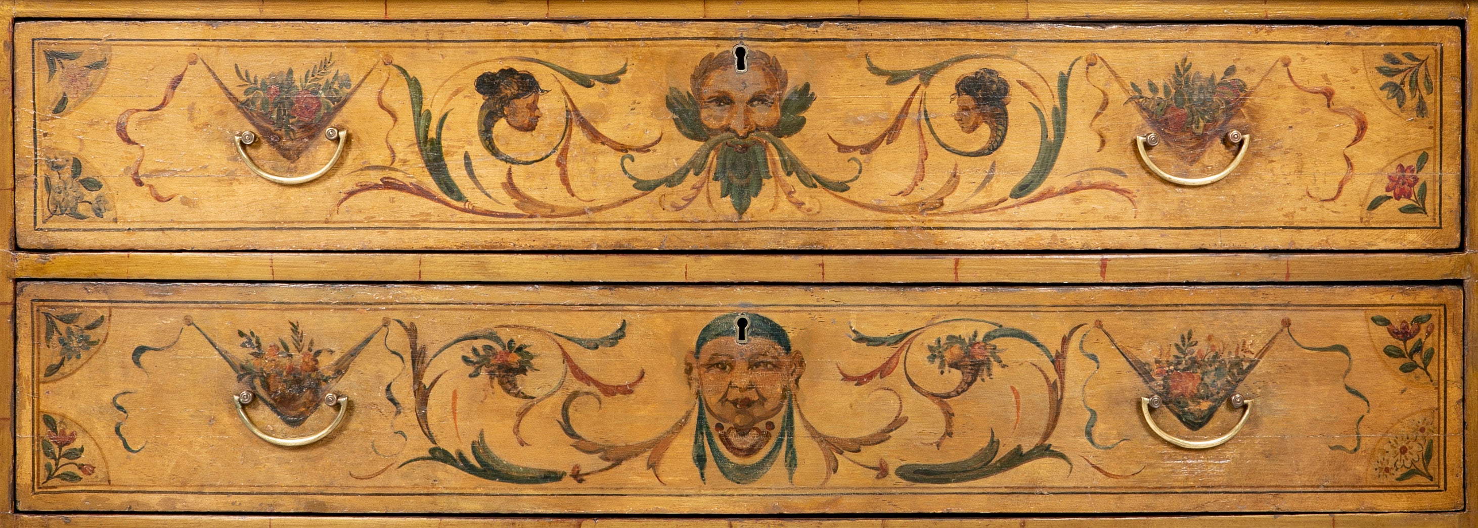 American Federal Bow Front Chest of Drawers with Faux Painted Decoration