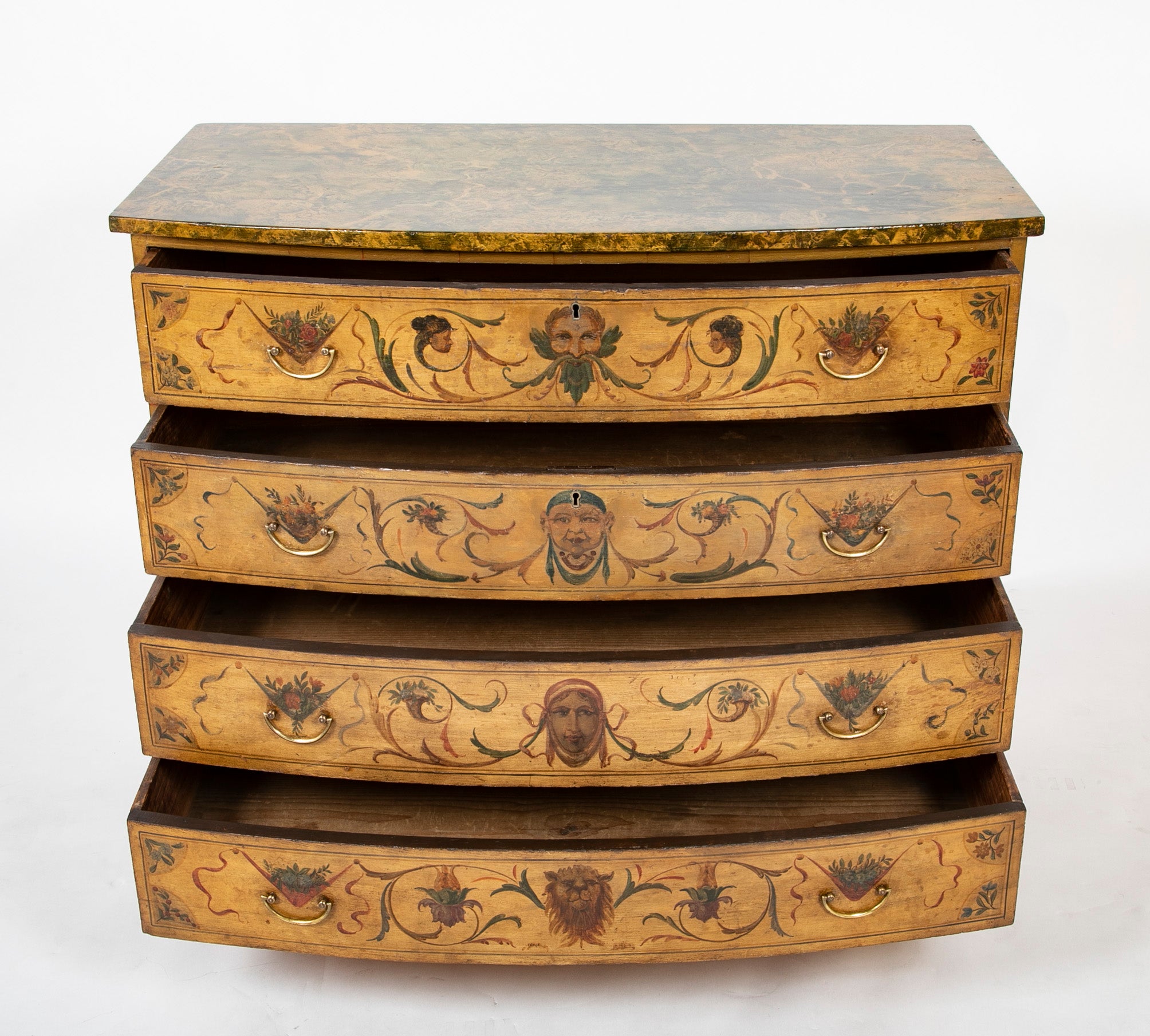 American Federal Bow Front Chest of Drawers with Faux Painted Decoration