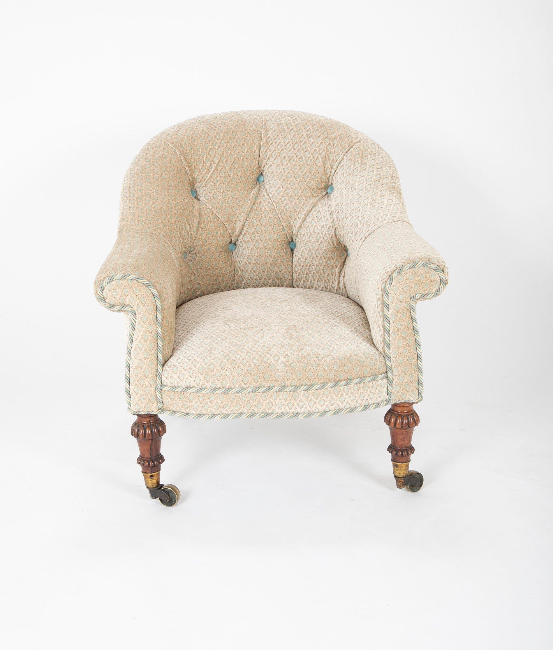 Late Regency Tub Form Upholstered Mahogany Armchair
