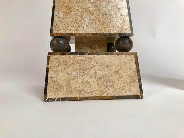 Pair of Obelisks with Travertine and Marble Veneer Attributed to Maitland Smith