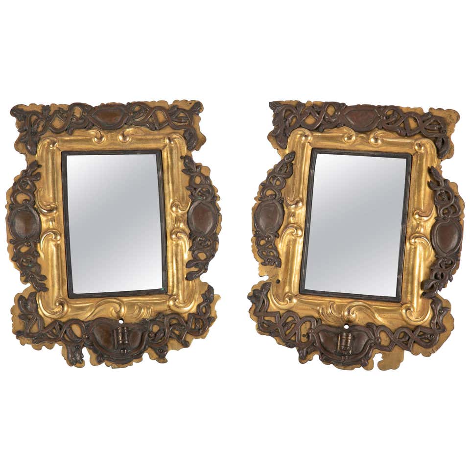Pair of 18th Century Baltic Gilt Brass and Silver Mirror Sconces