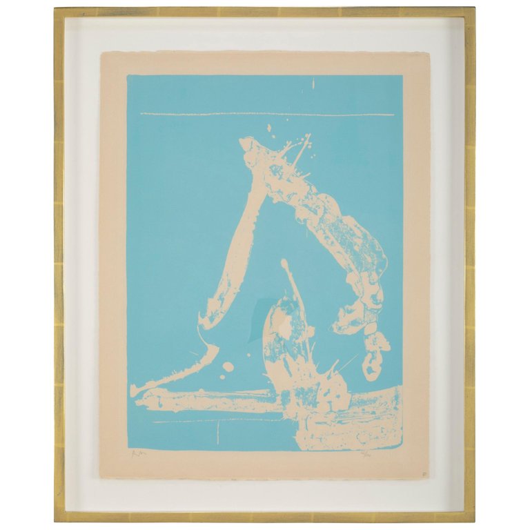 Early Robert Motherwell Lithograph in Blue on Buff Arches Cover Paper