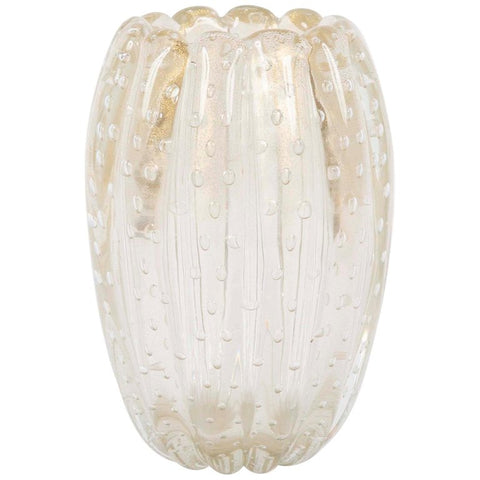 A Gold Flecked and Ribbed Clear Glass Vase by Ercole Barovier for Barovier & Toso