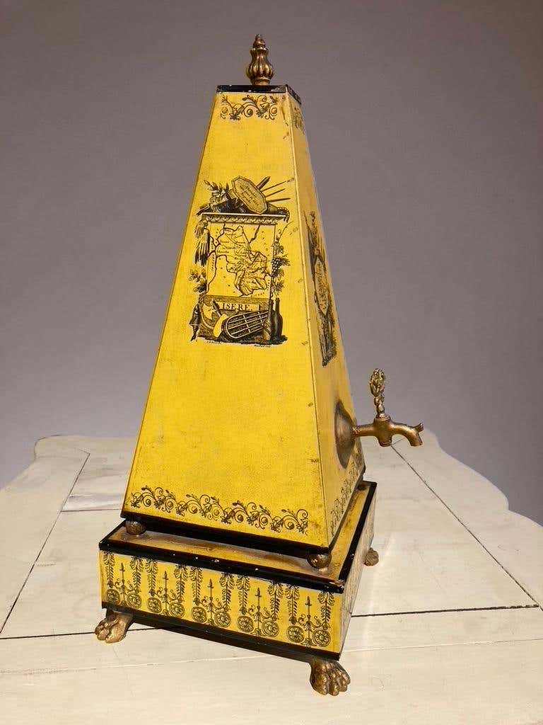 Italian Yellow Tole Obelisk Urn with Paw Feet