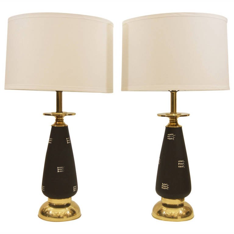 Black Enameled and Brass Table Lamps