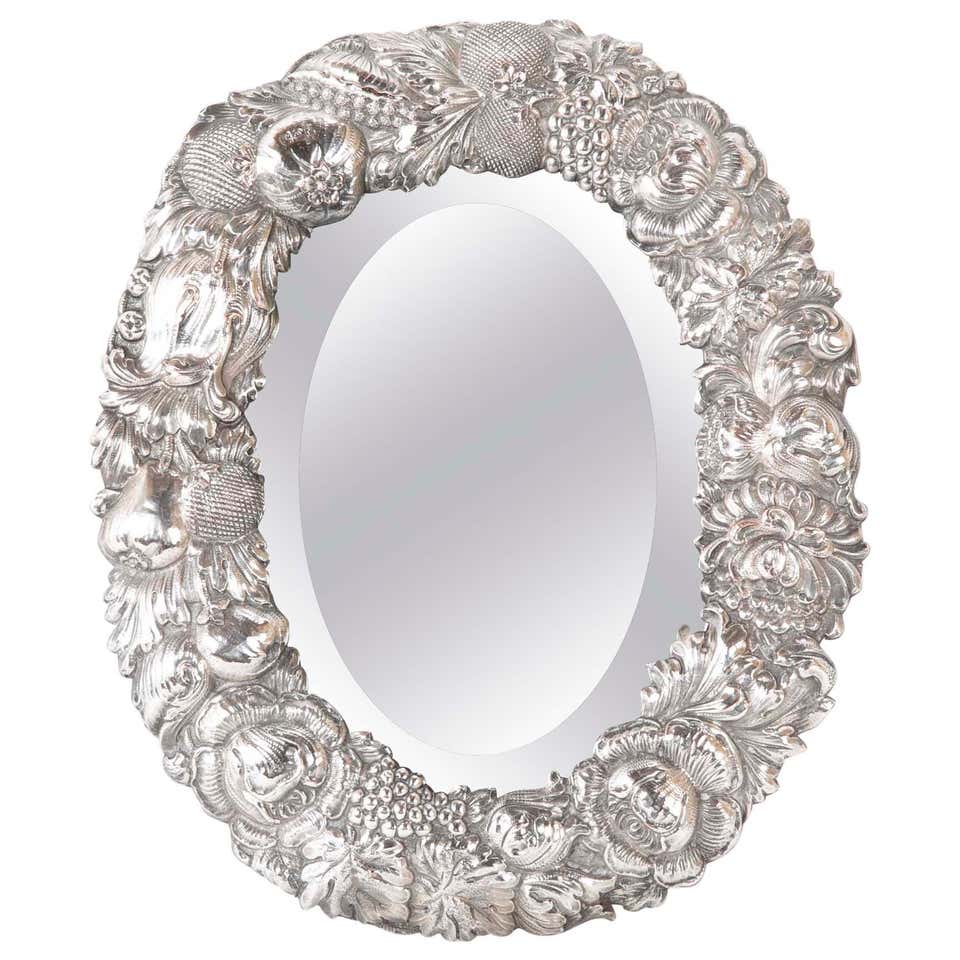 19th Century English Silver Plated Oval Table Mirror