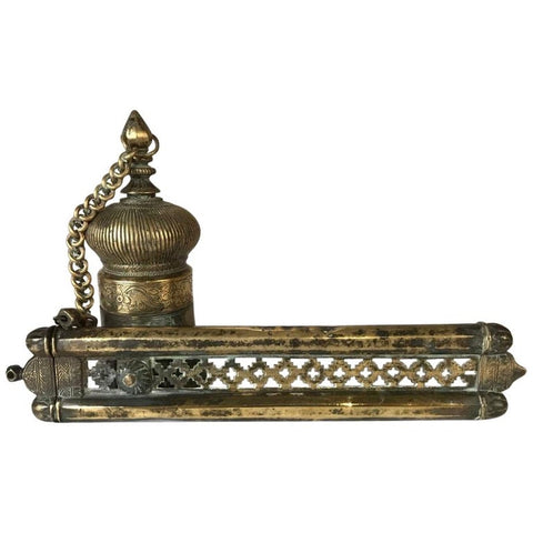 Ottoman Brass Inkwell and Pen Case Qalamdan