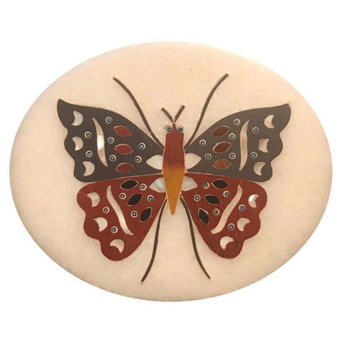 Anglo Indian Pietra Dura Inlaid Marble Butterfly Paperweight